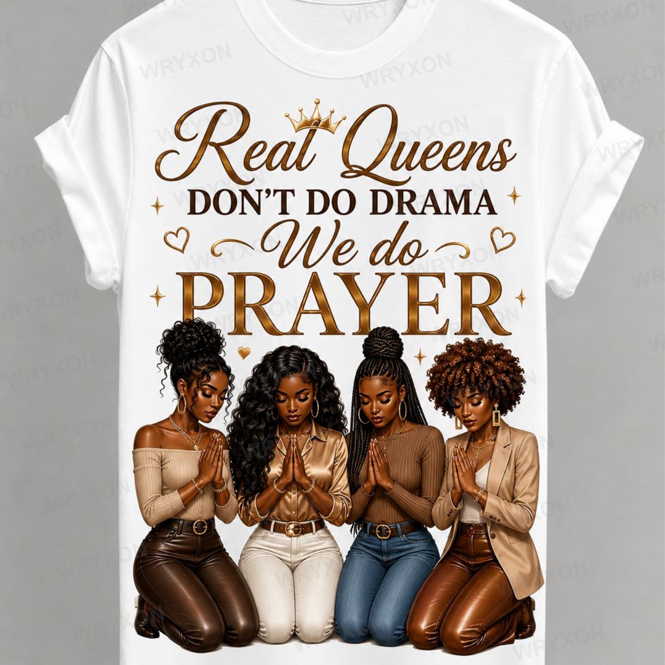 TEMU 1pc Men's & Women's Real Queens Dont Do Drama Graphic T Shirt Faith Inspirational Casual Short Sleeve Top 180g 100% Cotton