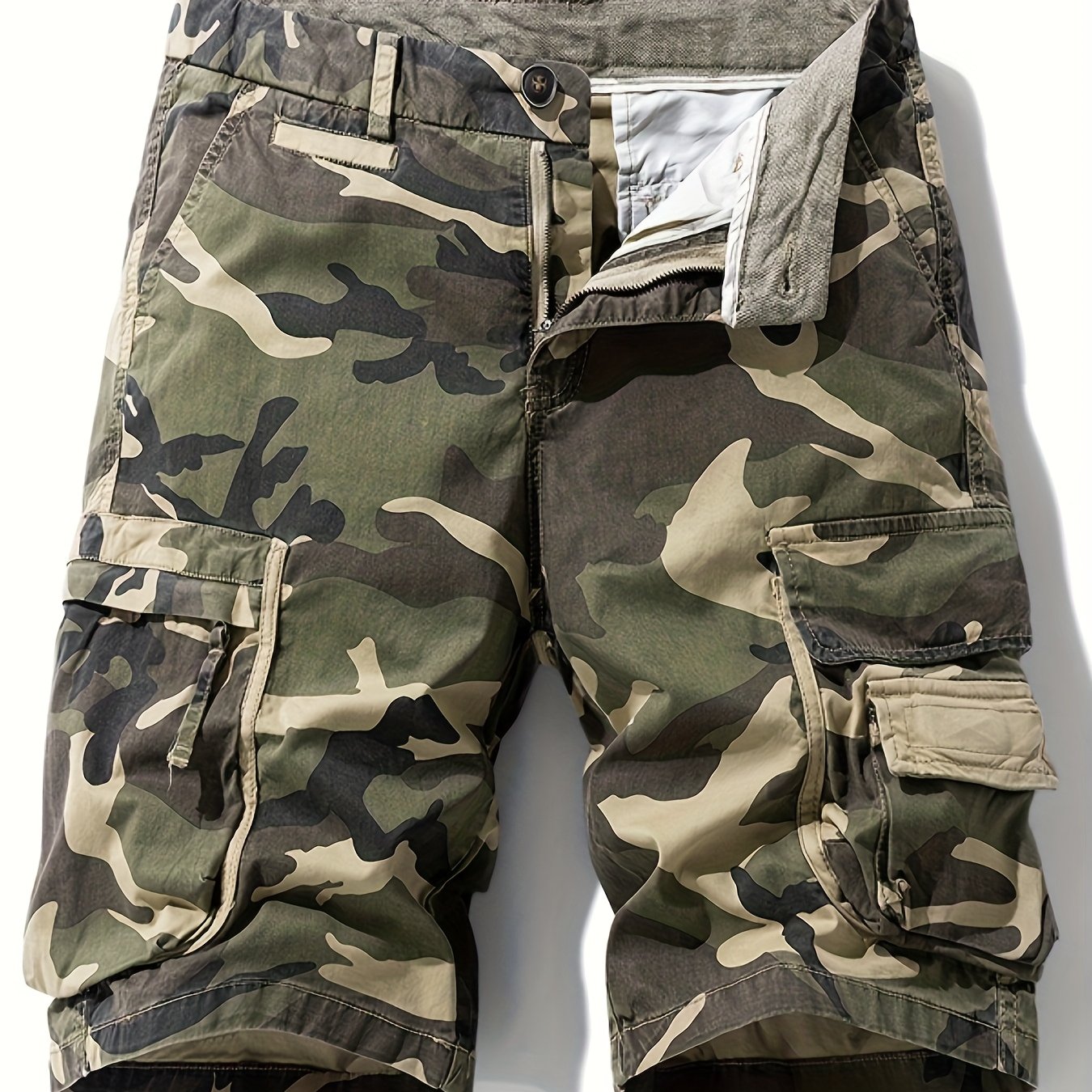 Image of Men's American Outdoor Hiking Cargo Shorts - Camouflage Multi-pocket Workwear Comfortable Casual Cargo Shorts For Casual Attire, Hiking Gear, Durable Fabric