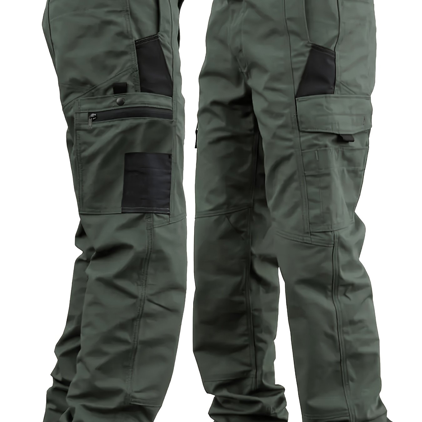 TEMU Men's Tactical Cargo Pants, Durable Multi-pocket Workwear For Outdoor Construction, Hiking & Trekking - Regular Fit, Solid Color, Adjustable