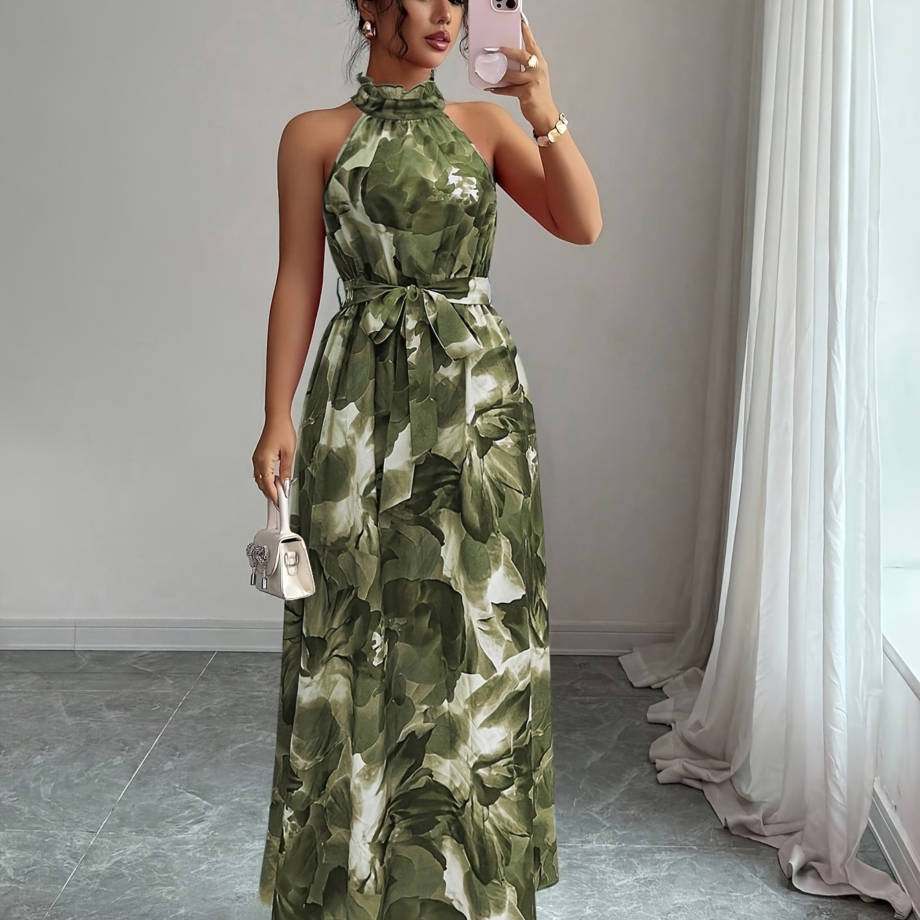 TEMU Women's Fashion Spring/summer Sleeveless Elegant Belted Flowy Dress   Lldx