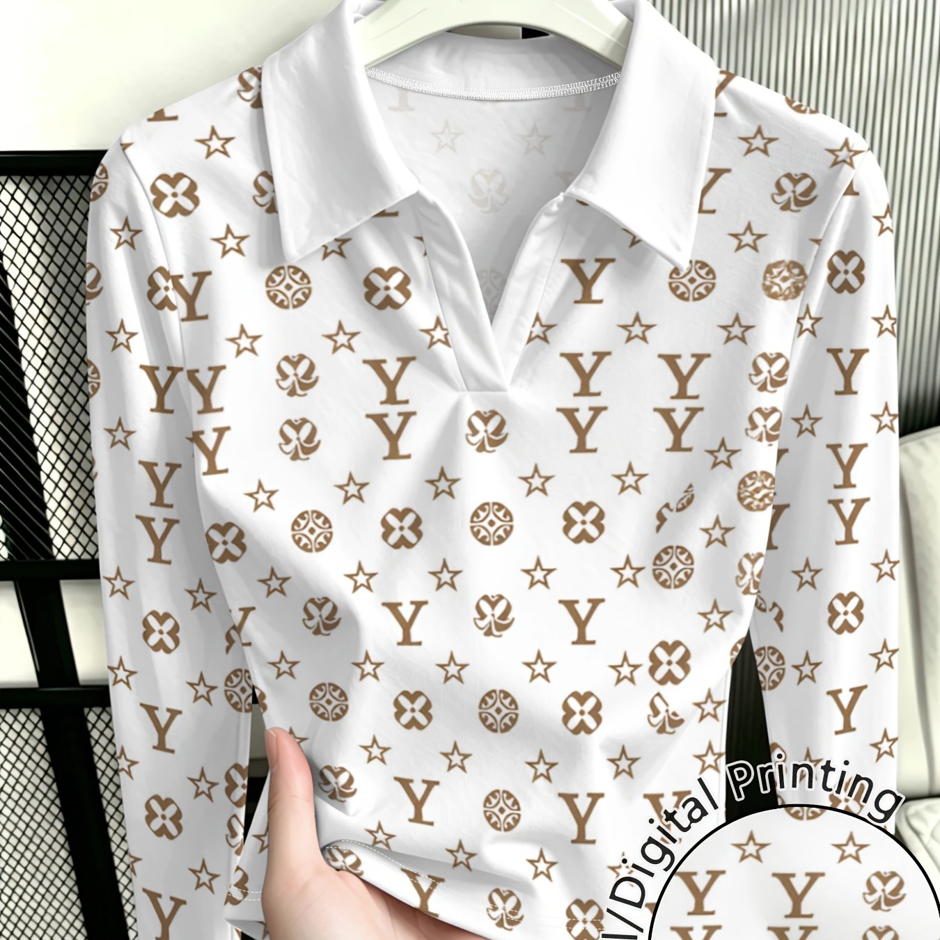 TEMU Fashionable Letter-print Women's Long-sleeve Shirt, Easy And Versatile, And Figure-flattering, With A Collar Design, Leisure Outfits