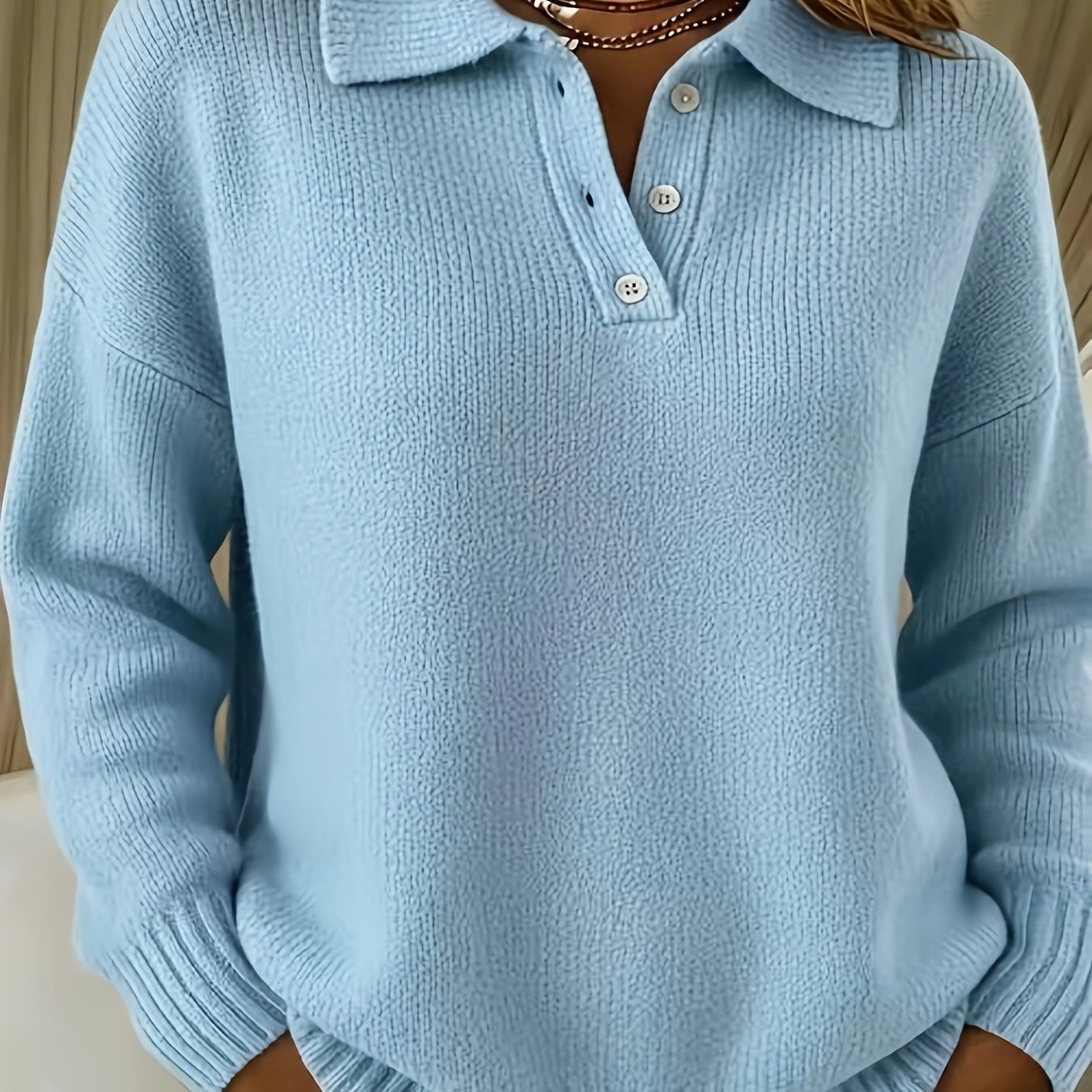 TEMU [asd1] Women's Elegant Casual Cute Sexy Lapel Solid Color Neck Button Soft Warm Long Sleeve Sweater Pullover Sweater