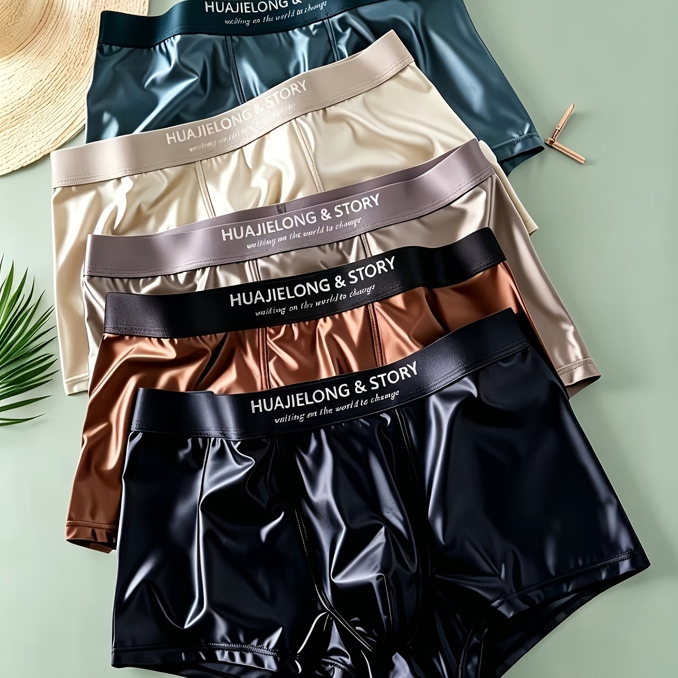 5pcs Men's Boxer Briefs - Smooth Reflective Fabric, Comfortable Breathable Men's Boxer Shorts