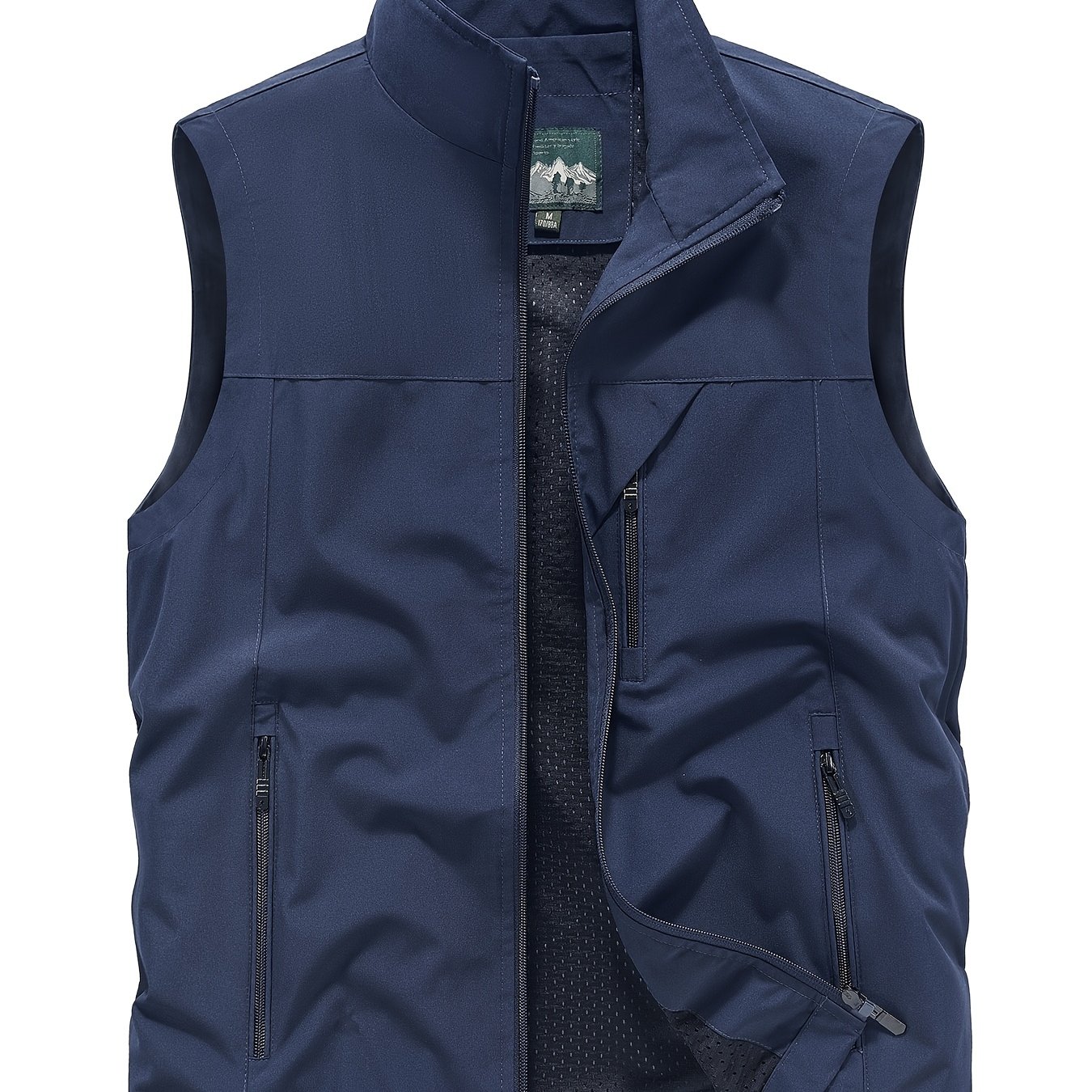 TEMU Obm Men's Stand Collar Fishing Photography Vest, Casual Sleeveless Jacket, In : Khaki, Army Green, Black, Navy Blue, Gray,, And Red. This