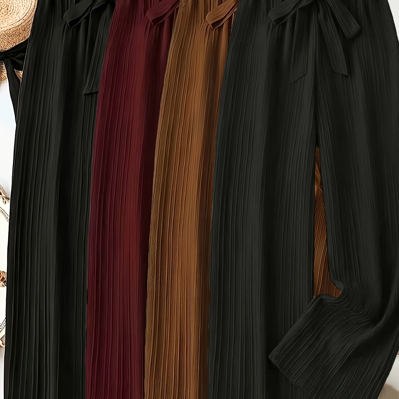 TEMU 4pcs Set: Elegant Solid Color Drawstring Trousers Comfortable, Loose-fitting Women's Casual Long Pants With An Elastic Waistband. Perfect For