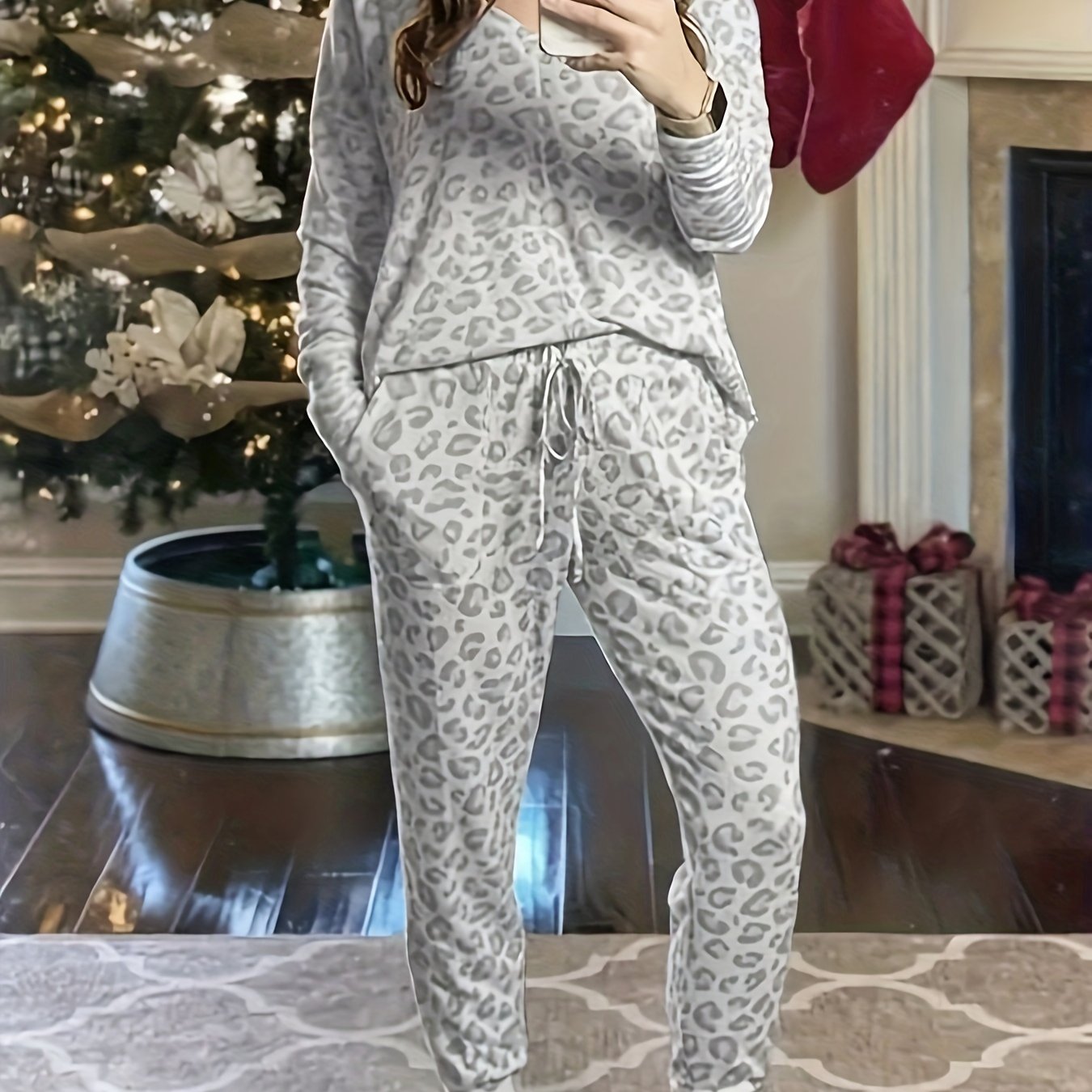 Women' Leopard Print Long Sleeve Pajama Set