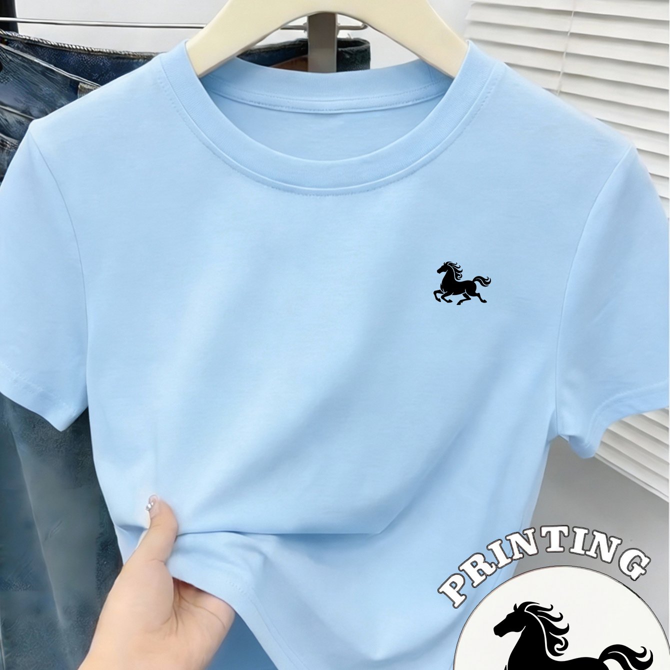 TEMU 00008 - Blue T-shirt For Women Print, Fitted And Short Sleeves, Wear, /summer Style - Ldh3847
