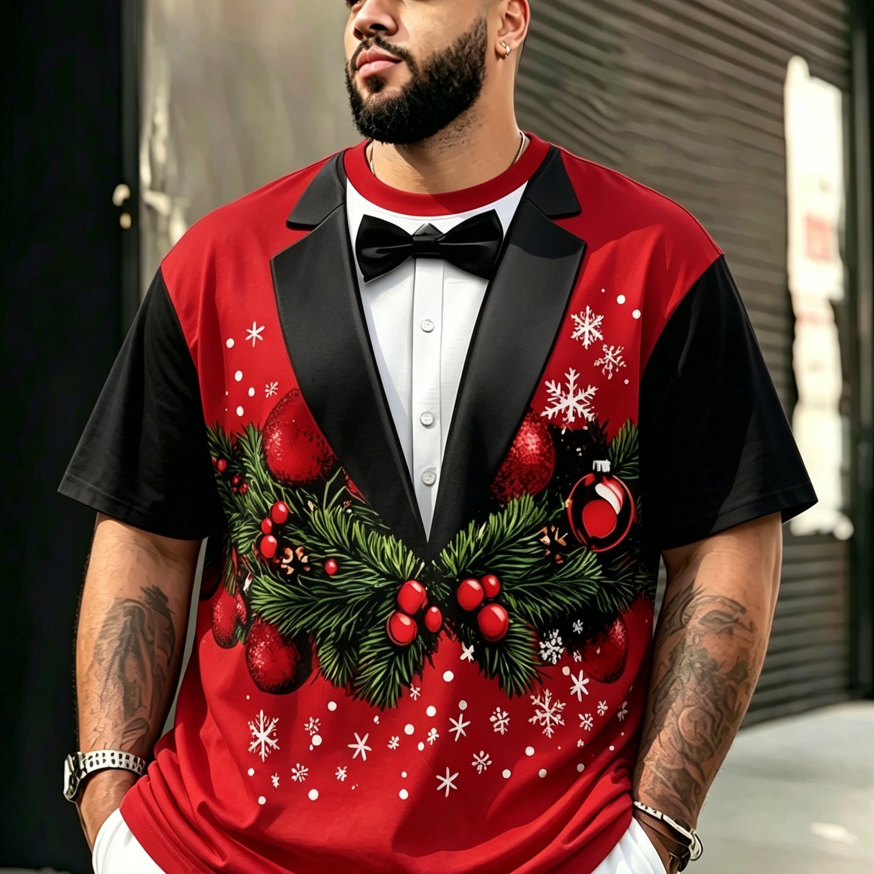 TEMU Christmas Plus Size Men's T-shirt, Men's Short Sleeve Base Layer, Round Neck Pullover Style Top, Casual Wear, Fashionable And Relaxed, Suitable