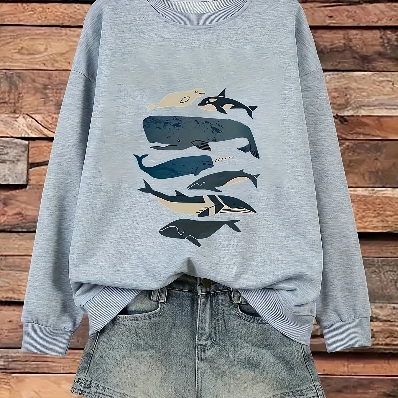 TEMU Sudadera con Cuello y Estampado de Alfabetos - Tejido de Poliéster con Micro Elasticidad, Estilo Casual para Mujeres, para de y Otoño
