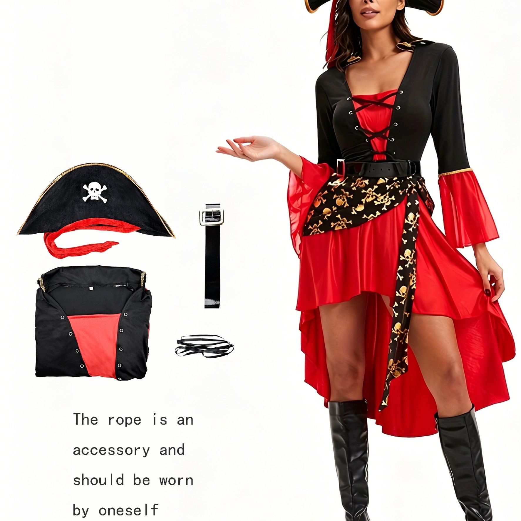 TEMU Women's Pirate Cosplay Stage Performance Outfit Caribbean Pirate Masquerade Dress