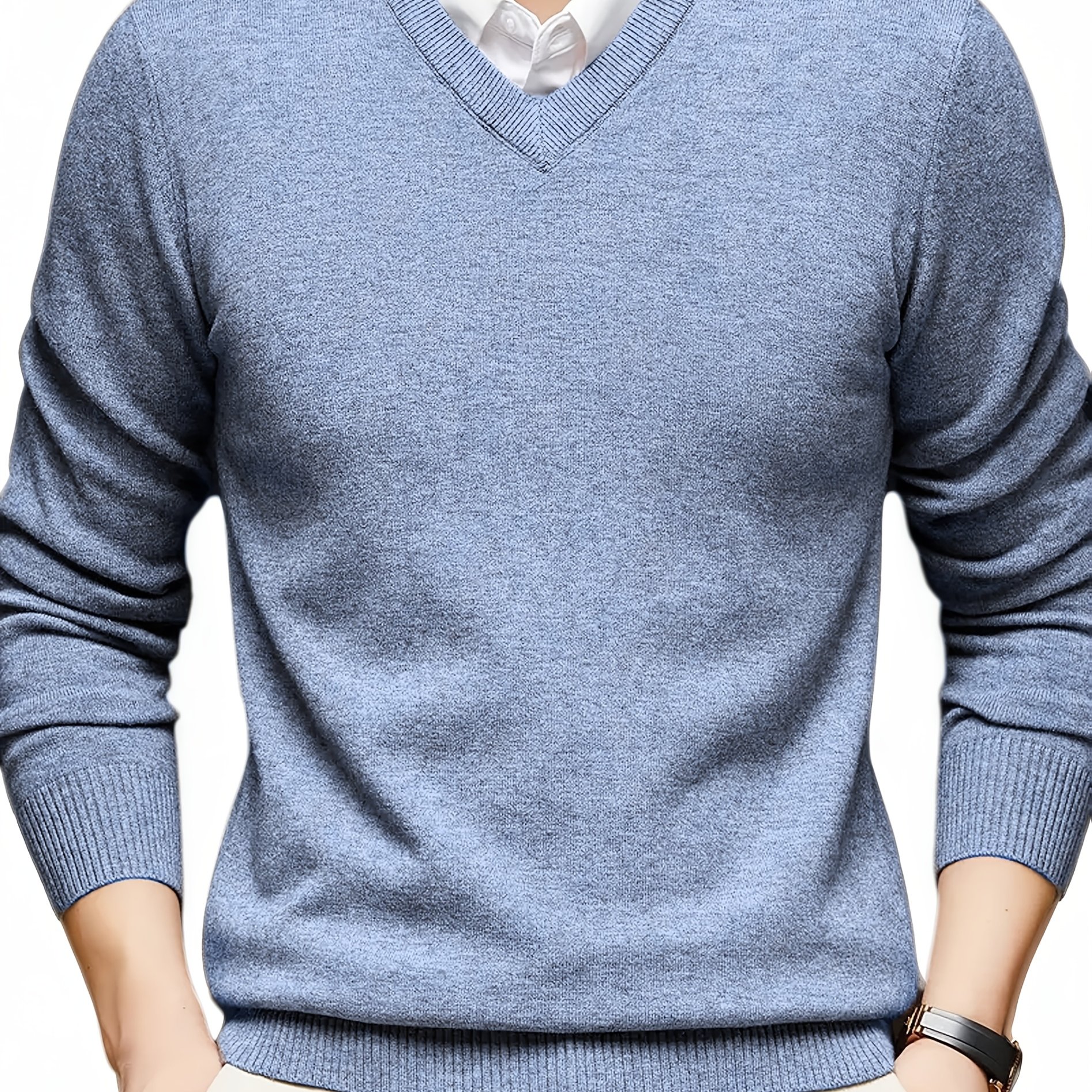 E-shop Neuer Herren Strickpullover in Unifarben mit V-Ausschnitt - Verdickter, warmes Freizeit-Oberteil mit hohem Gewicht - Klassisches Design,