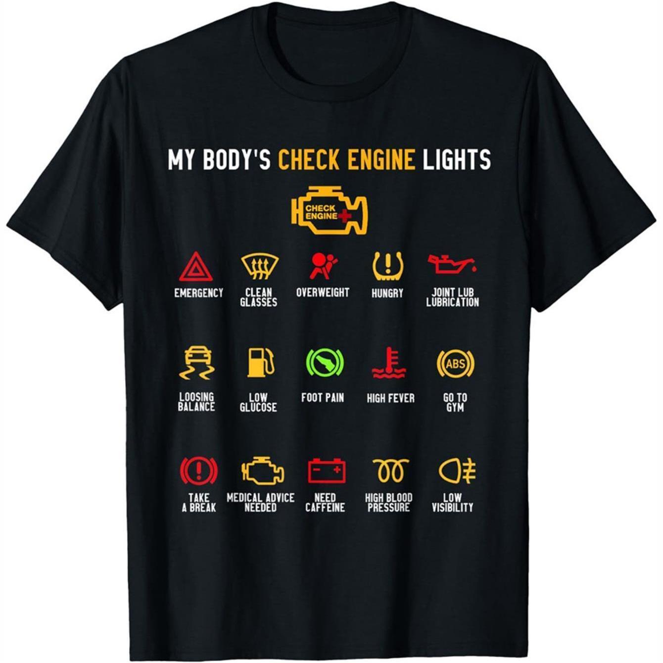 TEMU Men' Check Engine Lights Graphic T-shirt | Crew Neck, Color-coded Dashboard Design, Casual Fit, Ideal For Daily Wear Or As A Car Enthusiast's