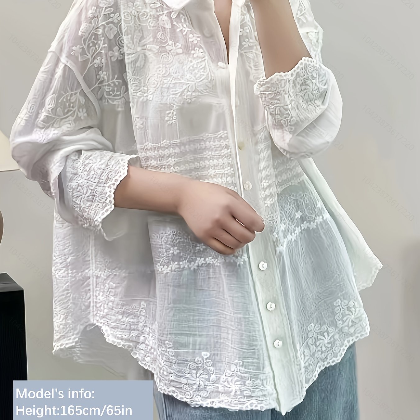 Image of Shirt, Embroidery, Lapel, Suitable 14 And Up, Elegant Casual Vacation Wear, Summer And Autumn Clothing, For Teenager, For Teenager