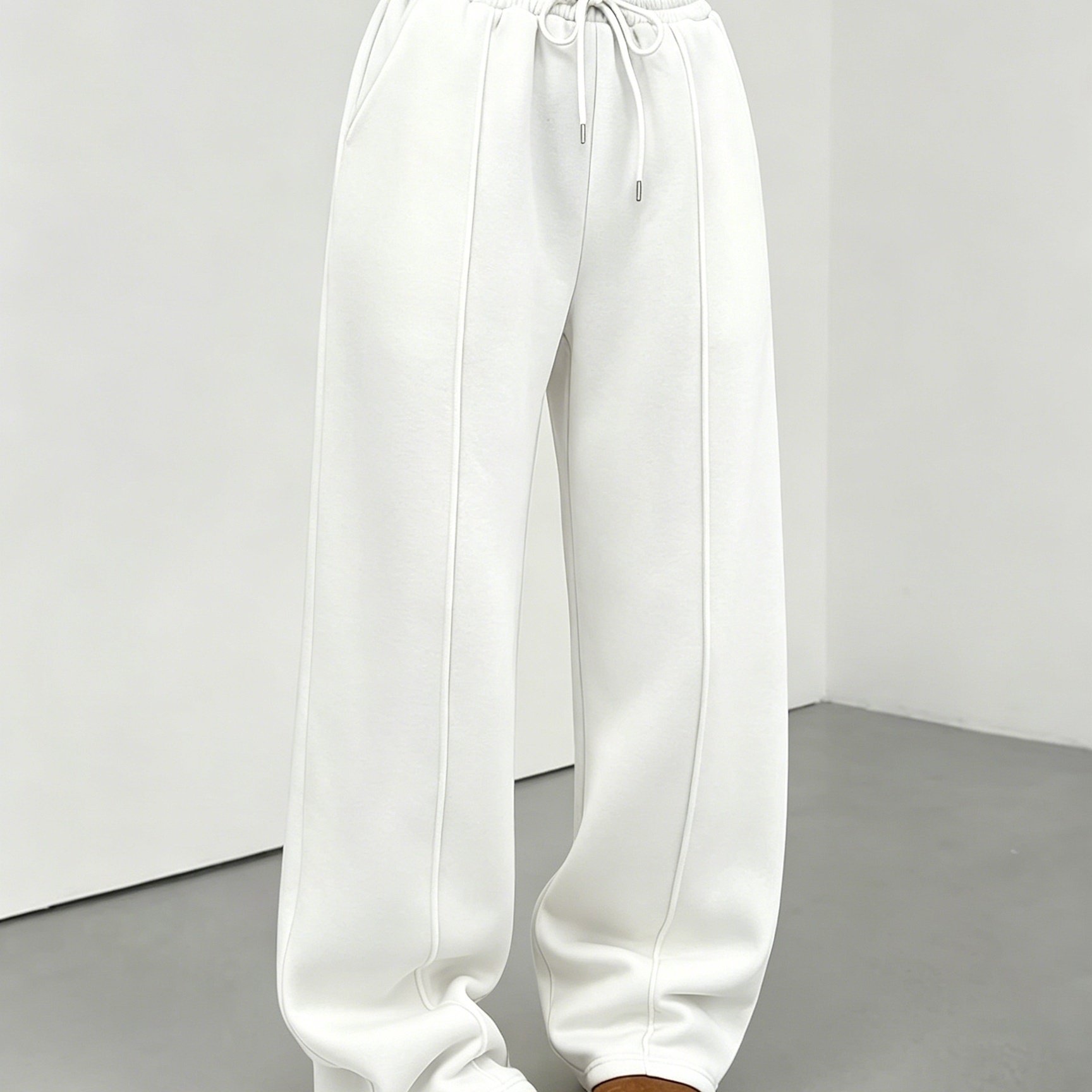 TEMU American New Women's High-waist Drapey Solid Narrow Wide-leg Trousers Autumn Winter Fleece-lined Thickened Casual Athletic Pants Trendy