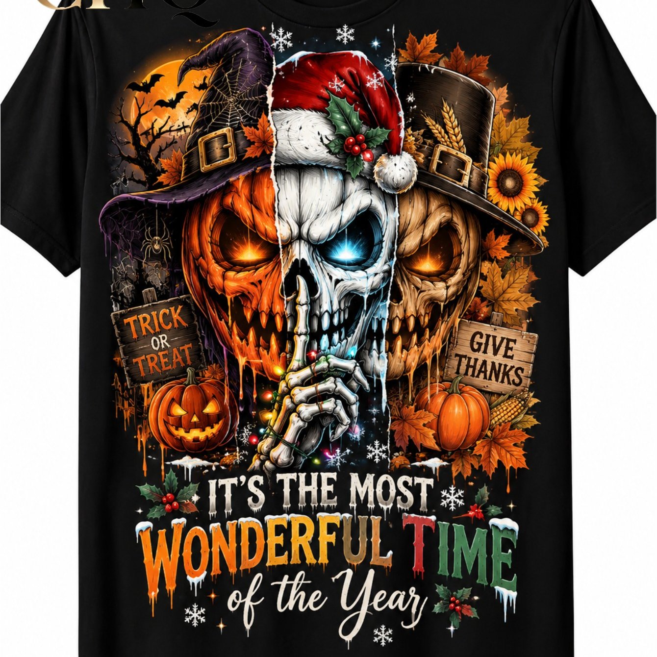 TEMU Men's & Women's The Most Of The Year Skull Pumpkin Graphic T-shirt, Halloween Thanksgiving Christmas Short Sleeve Tee, Holiday Casual Top,
