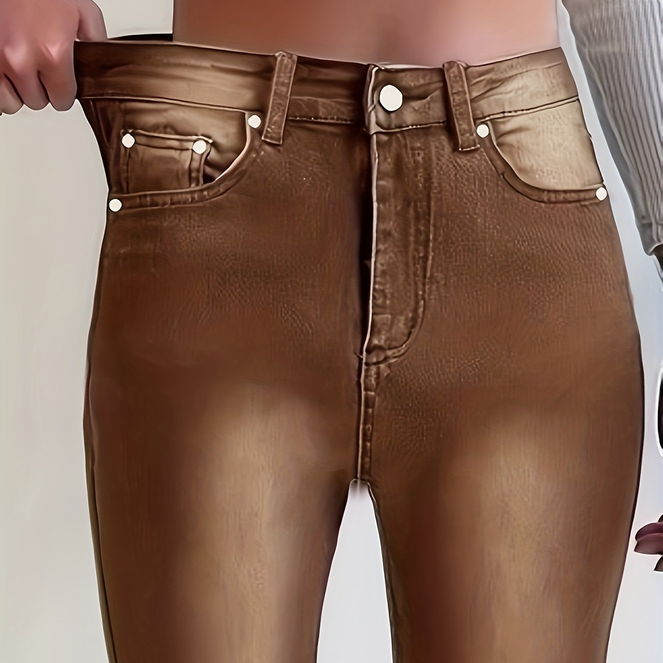 TEMU Women's Slim-fit Jeans - Washed, High-quality Denim And A Stretch Create A Stylish And Elegant Look. Feature Button Closure And Are Perfect For