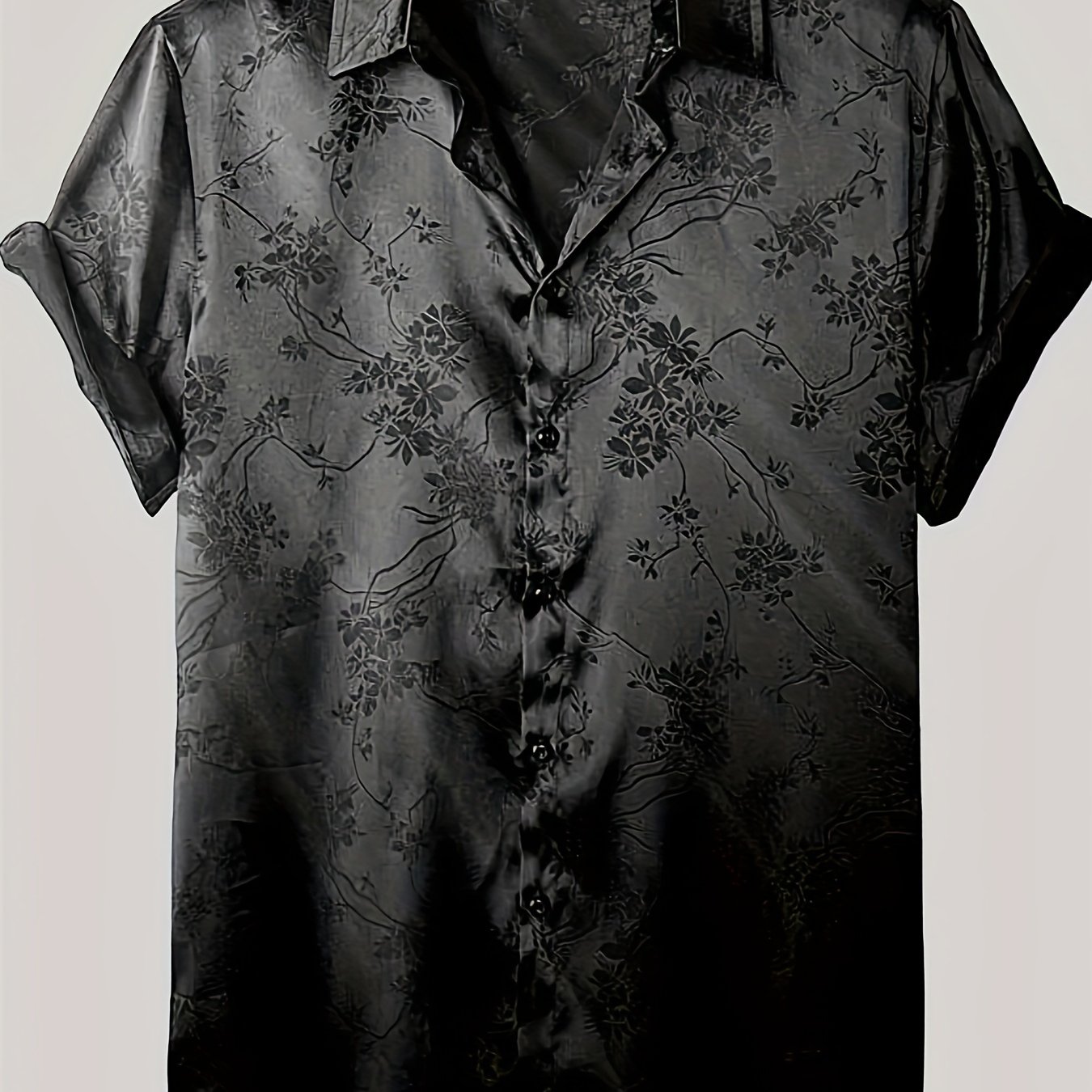 TEMU Men's Casual Summer Shirt With Floral Print - Breathable Polyester, Button-up, Short Sleeve, Non-stretch Fabric