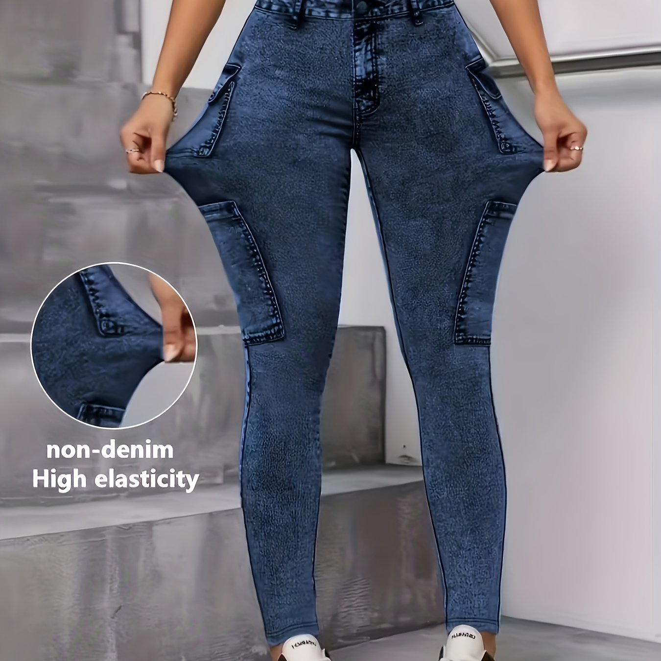 TEMU Pantalones Estampados - Tela de Mezclilla, Leggings Estampados - Tela de Mezclilla, Leggings de de Mezclilla para Mujer, Pantalones Ajustados y
