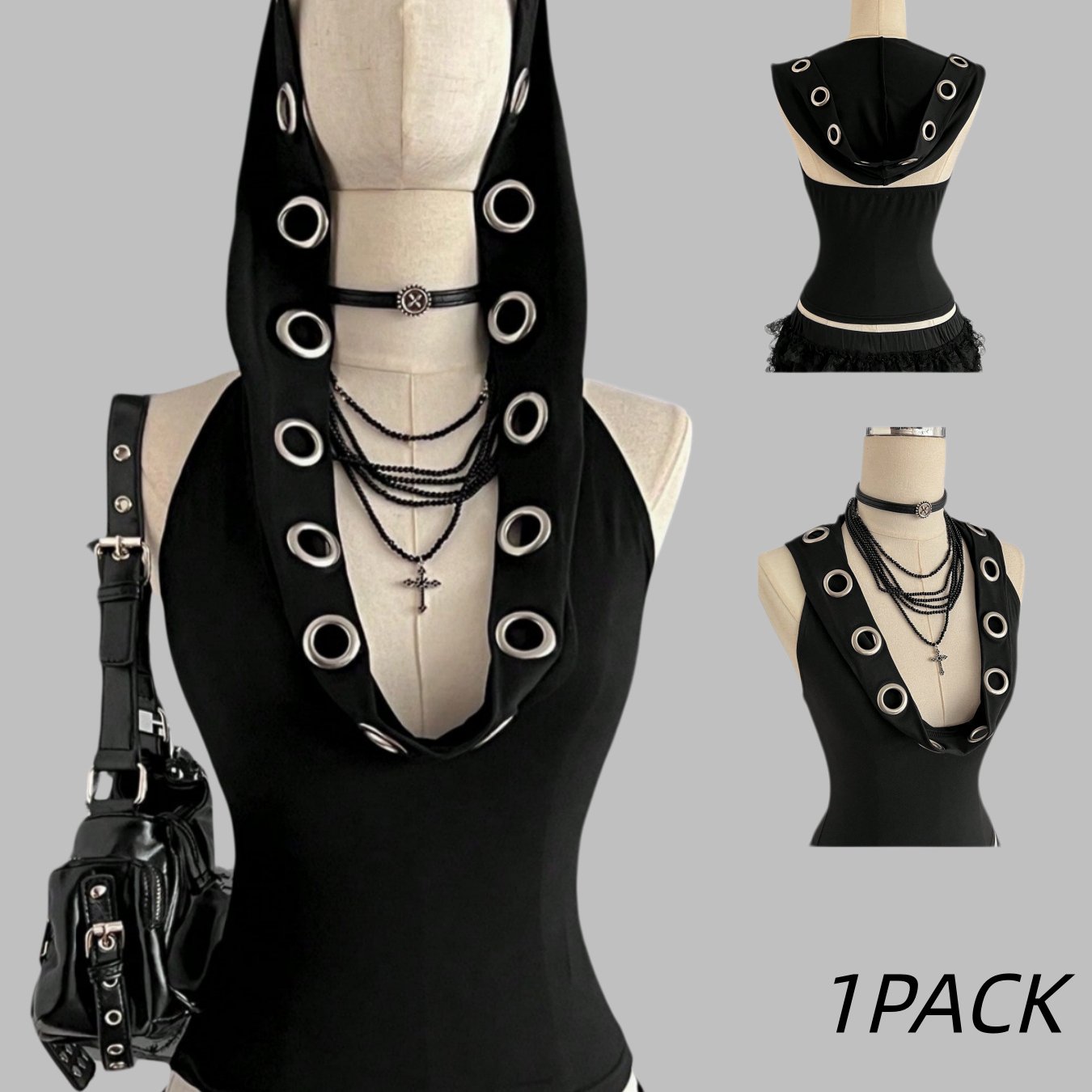 TEMU Hooded Halterneck Vest, , Slim-fit, Sleeveless T-shirt, Inner Or Outer Wear