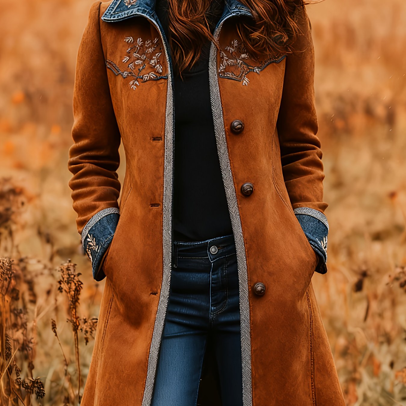 Printed Design Not Textured Autumn And Western Retro Style With Print Commuting Fashion Women's Windbreaker Niche Design Women's Windbreaker