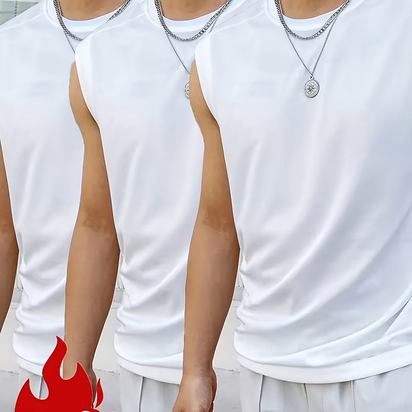 TEMU Men's Plus Size Crew Neck 3pcs White Wide Shoulder Tank Tops, Plus Size