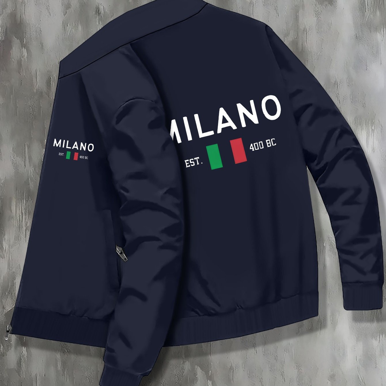 TEMU Letter Print Men's Zip-up Long Sleeve Jacket With Pockets, Casual Comfortable Top For Autumn