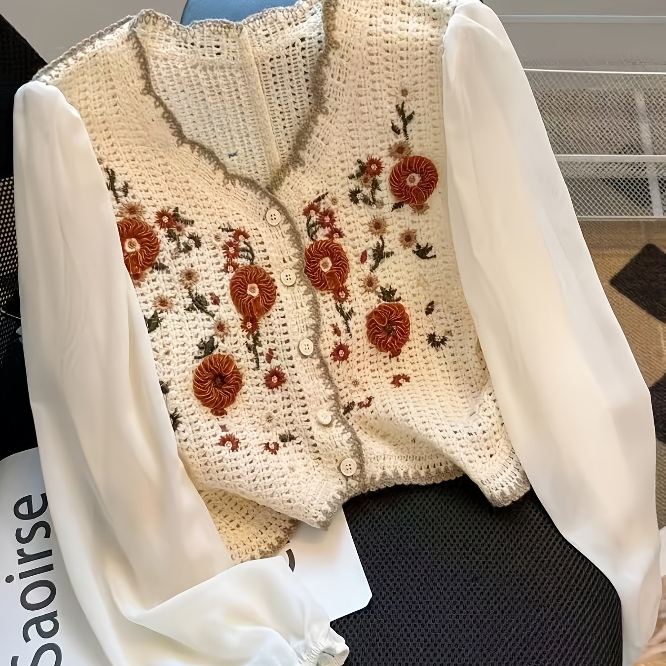 TEMU 【商品名】菊のフック 花のレイヤードデザイン なアウター 中空のスリーブ