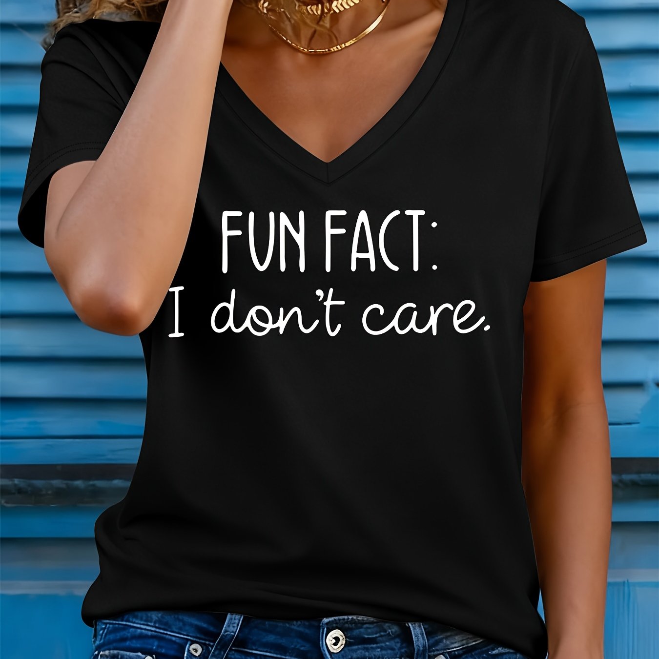 TEMU T-shirt à Imprimé Graphique, Haut Décontracté à Manches Courtes et Col en V pour l'Été et , Vêtements pour Femme