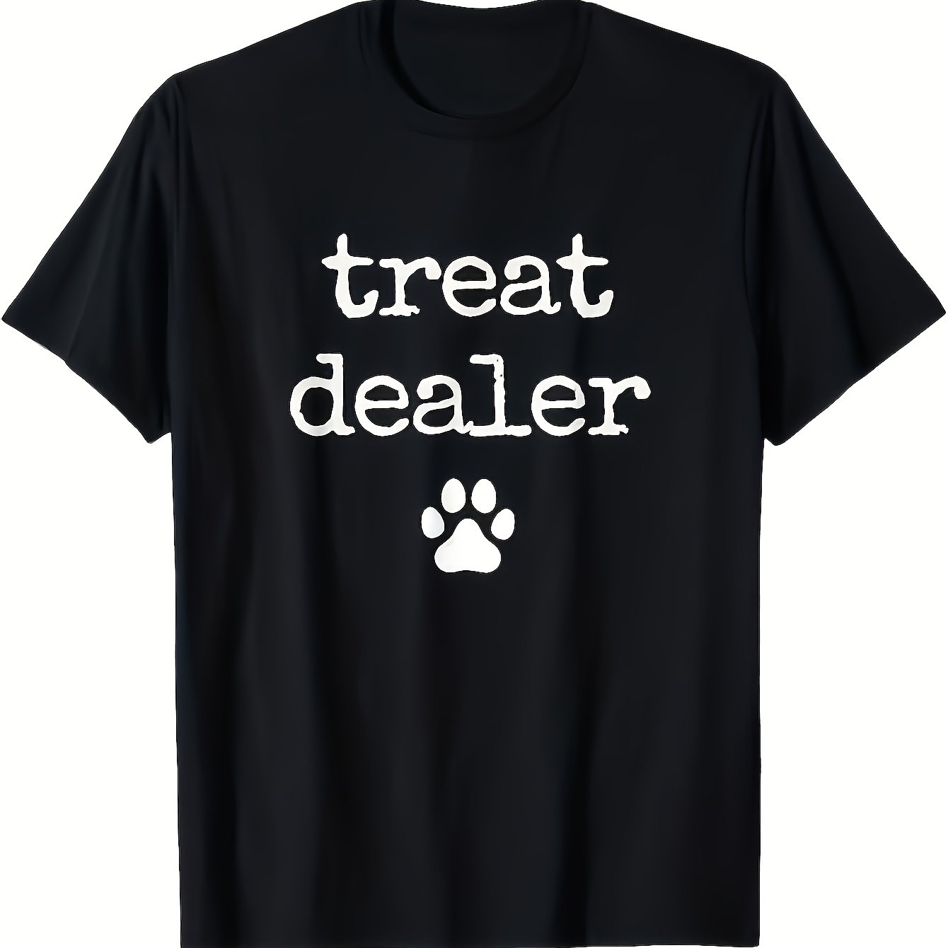 TEMU Men's Snacks Pattern T-shirt | Casual Crew Neck Short Sleeve, Suitable For Dog Owners, Dads, Husbands, Grandpas, Pet Lovers, Black Background