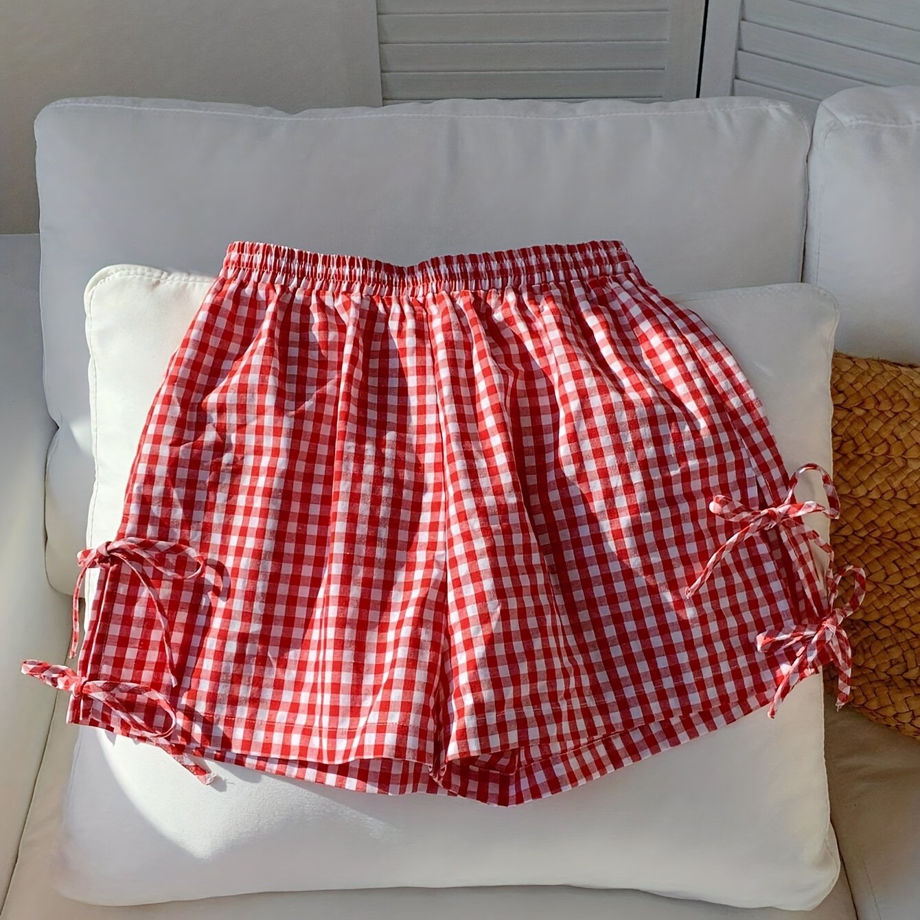 TEMU Gingham Print Waist Shorts, Casual Lace Up Shorts For , Women's Clothing