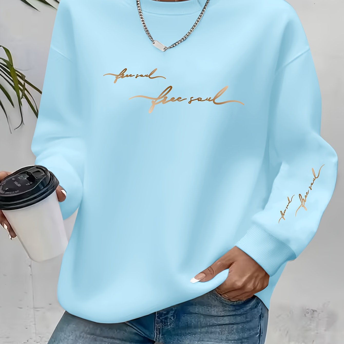 TEMU Y2k Neck Sweatshirtâwomen's Casual Sporty Pullover With Letter Graphic Print, Long Sleeves, And Lining