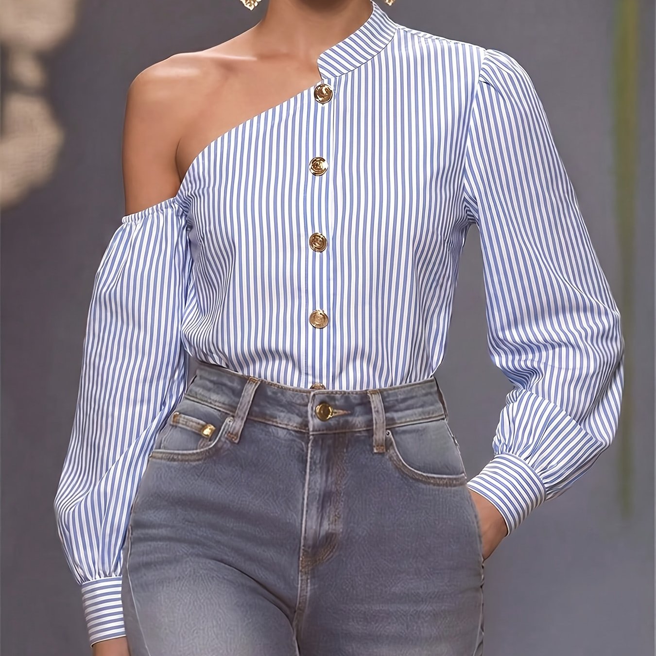TEMU Camicia da donna , stile street, per vacanze, uscite, feste e appuntamenti: design monopezzo con spalle scoperte, bottoni dorati, alla coreana,