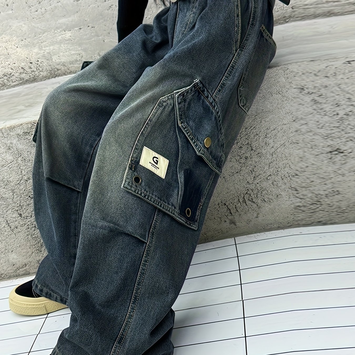 Image of Y2k Girls' Spring/autumn Cargo Jeans Street Dance Wide-leg Pants Girly Wide-leg Trousers Mid-big Kids' Autumn Style Vintage Jeans Loose Student Wear