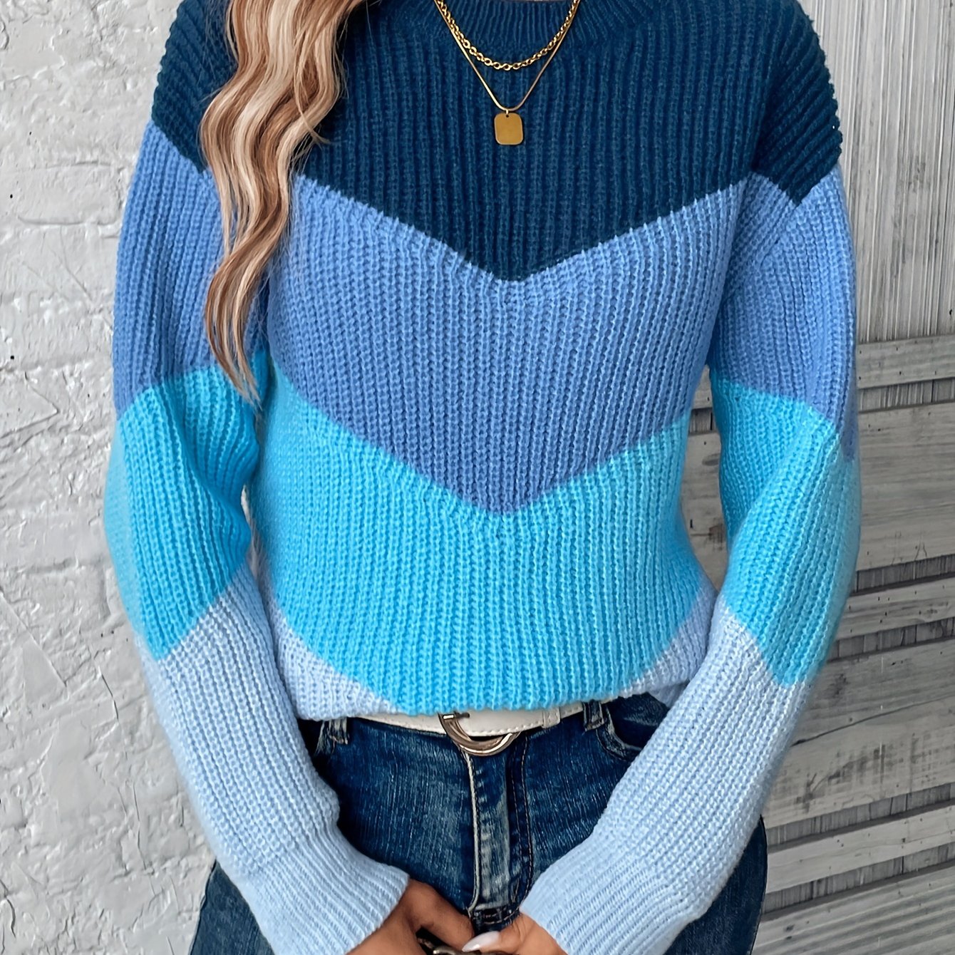 Image of New Autumn/winter Elegant Casual Fashionable Versatile Striped Gradient Long-sleeve Women's Sweater