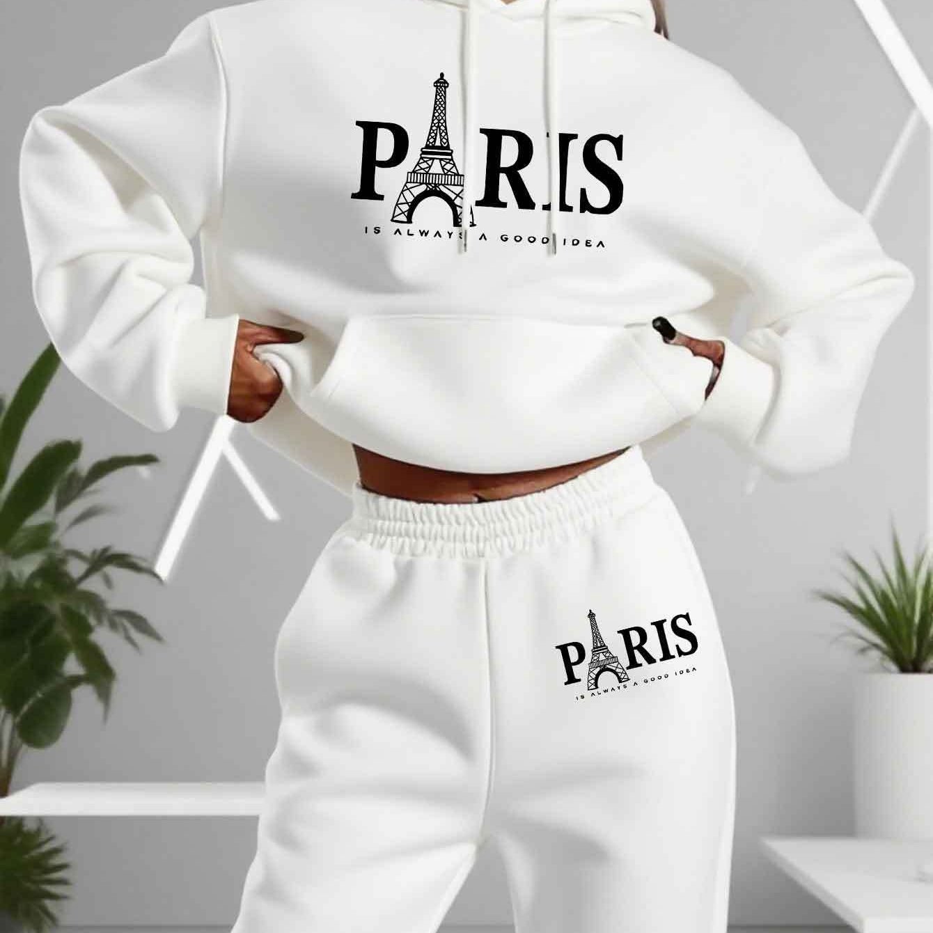 TEMU Women's Winter Hoodie Set With A Fashionable And Versatile Design, Featuring A Pocket For Casual Wear
