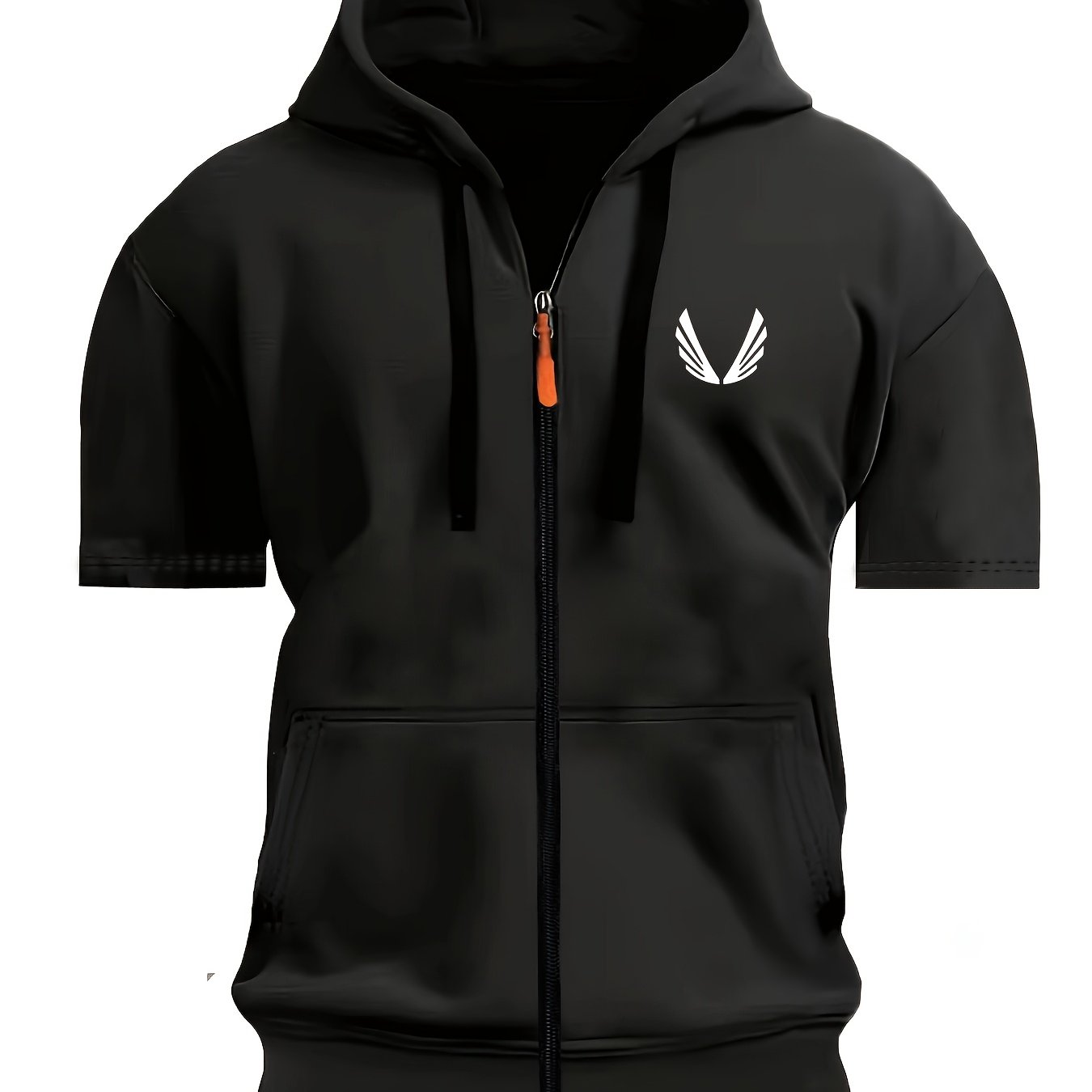 TEMU Summer Hooded Fashion Short-sleeve T-shirt For Men And Women, Suitable For , Running, And Casual Wear With Zipper