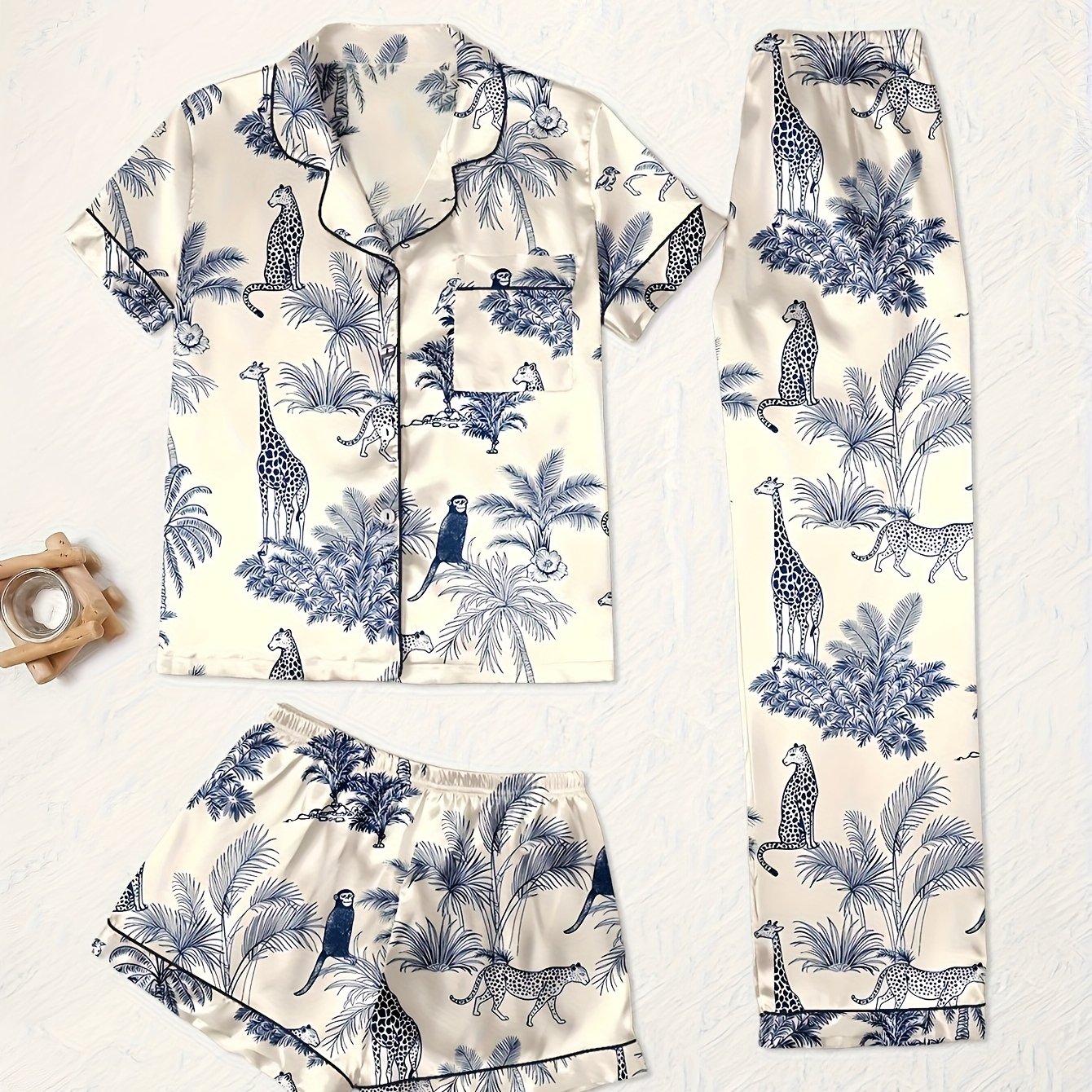 Casual Women's Color Block Floral Long-sleeve Leopard -piece Set