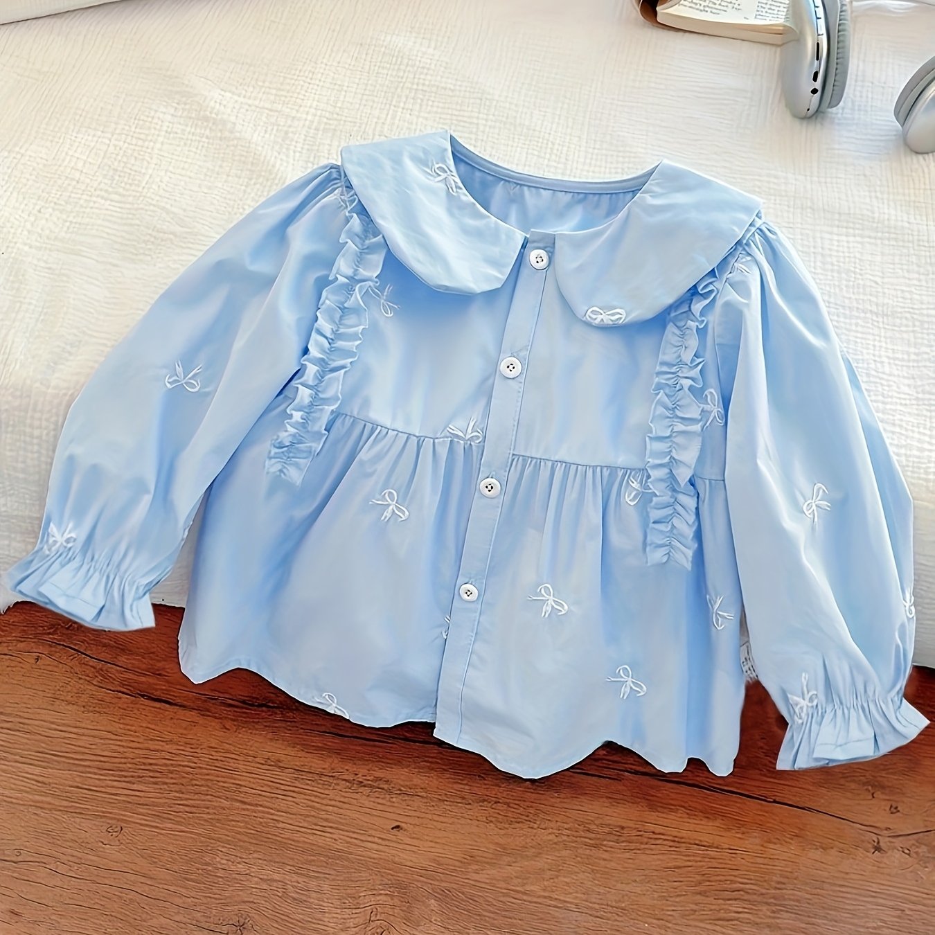 Girls' Collar Shirt, Spring Autumn New Lettuce Trim Girl