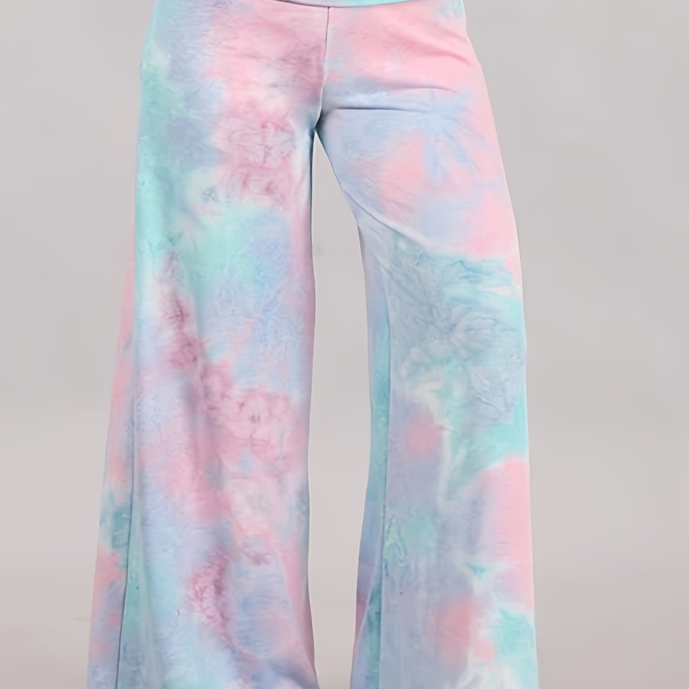Image of Plus Size Tie Dye Print Wide Leg Pants, Casual High Waist Pants, Women's Plus Size Clothing