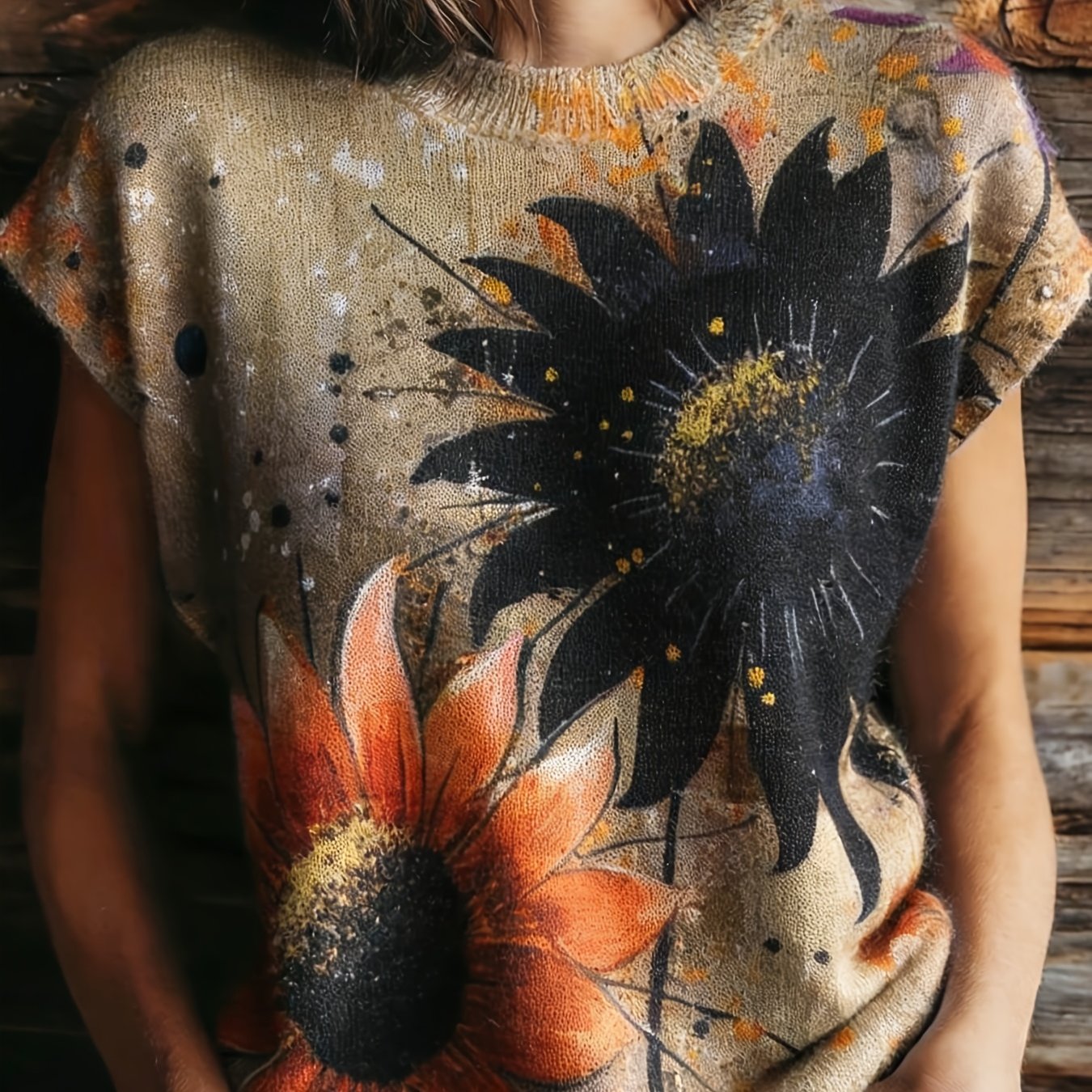 TEMU Plus Size - 2d Flat Pattern Spring Summer Fashion New Pullover Round Neck Sleeveless Women's Top Floral Pattern Flat Trendy Women's Clothing