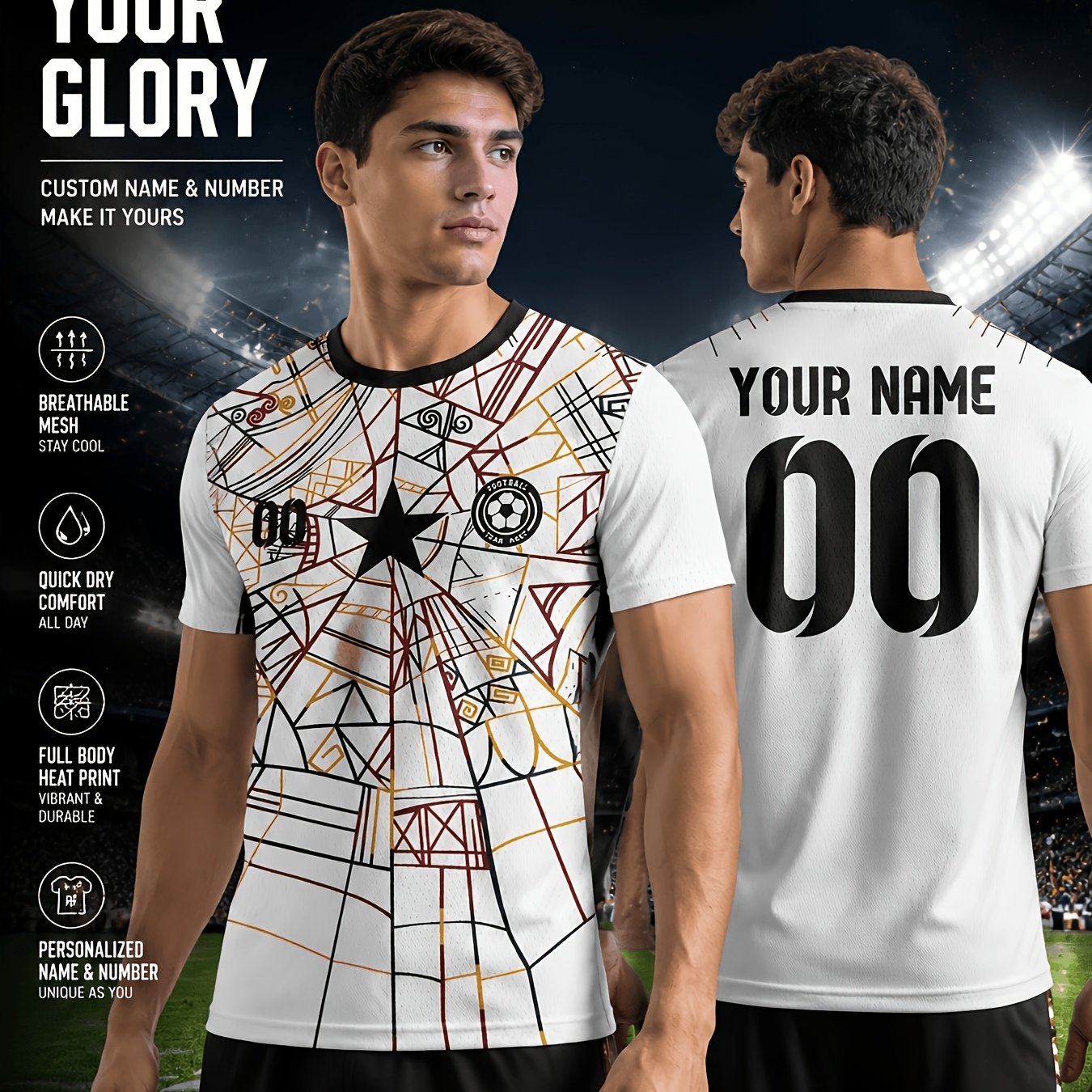 TEMU Custom Ghana Custom Team Soccer Jersey T-shirt|name And Number Logo Optional, Round Neck Design, Athletic Breathable