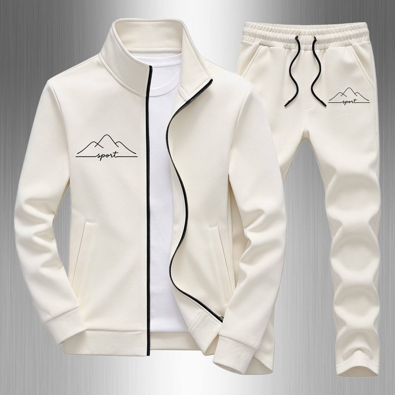 Men's Casual Zip Sweatshirt & Pants Set 3d 100% Polyester, Print Long Sleeves, Regular Fit 2pcs Outfit, Vacation & Street Fashion Wear