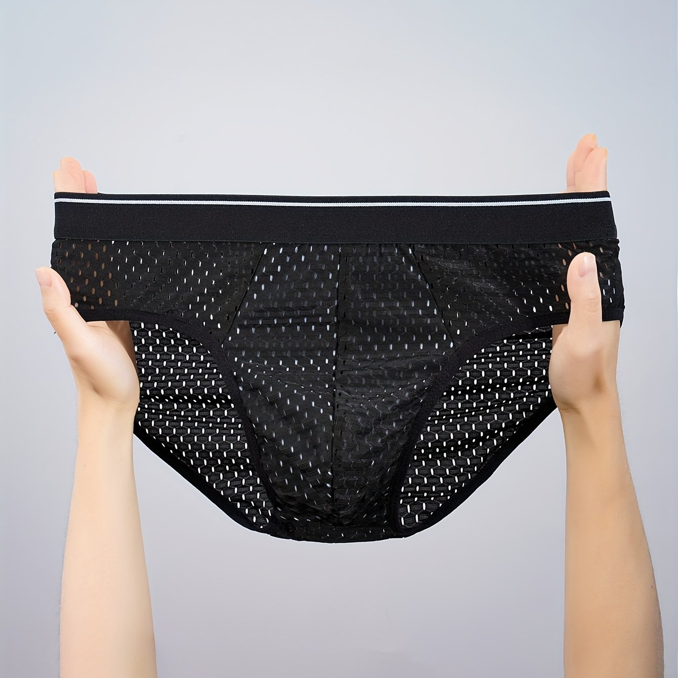 Image of 10pcs Of Men' Underwear, Ultra-thin Breathable Mesh Large Size Summer Shorts, Sexy Mid-rise Mesh Briefs, Men' Undergarments