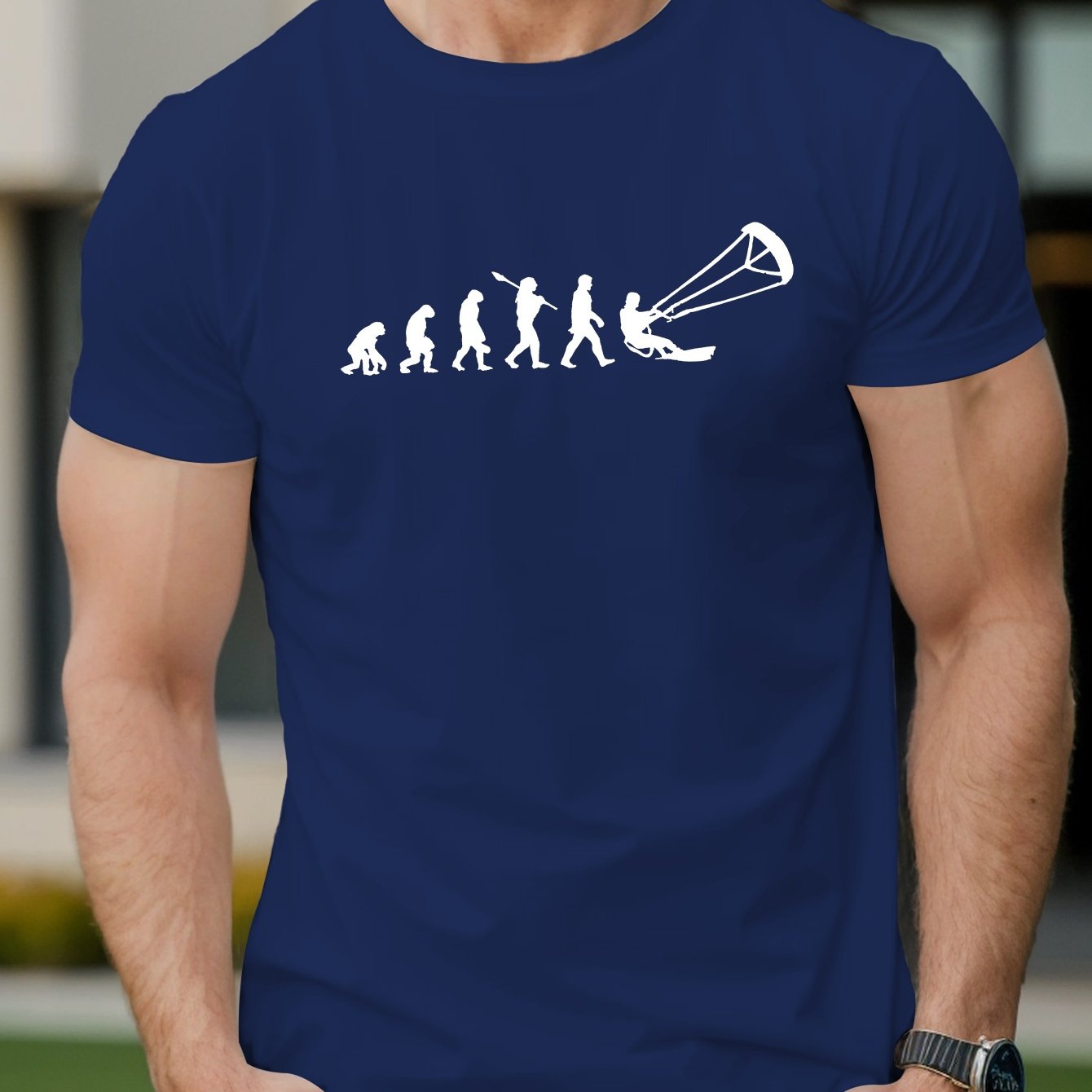 TEMU Kite Surfing Graphic Tee - Casual Short Sleeve, Breathable Polyester, Summer T-shirt With
