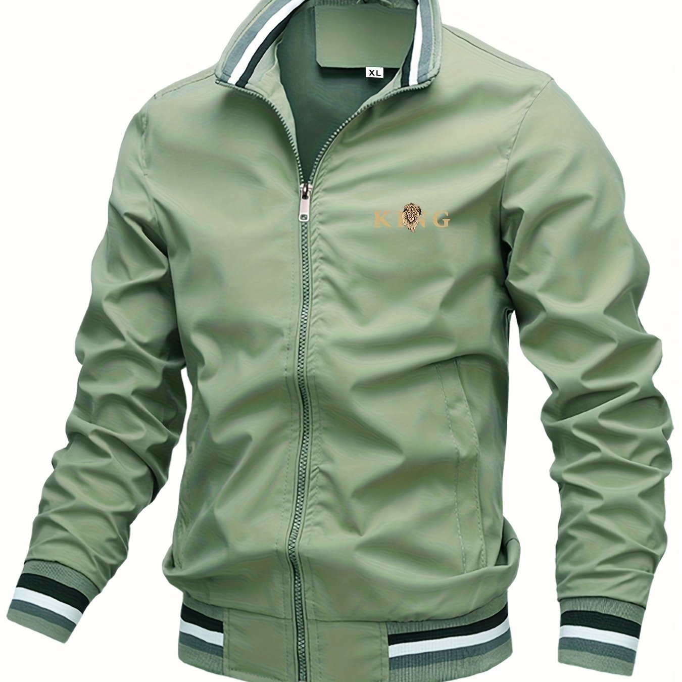 TEMU Men's Style Lapel Sports Jacket, Letter Print Simple Casual Top, Lightweight Autumn Winter Stylish Versatile Jacket, Outdoor Exercise Running