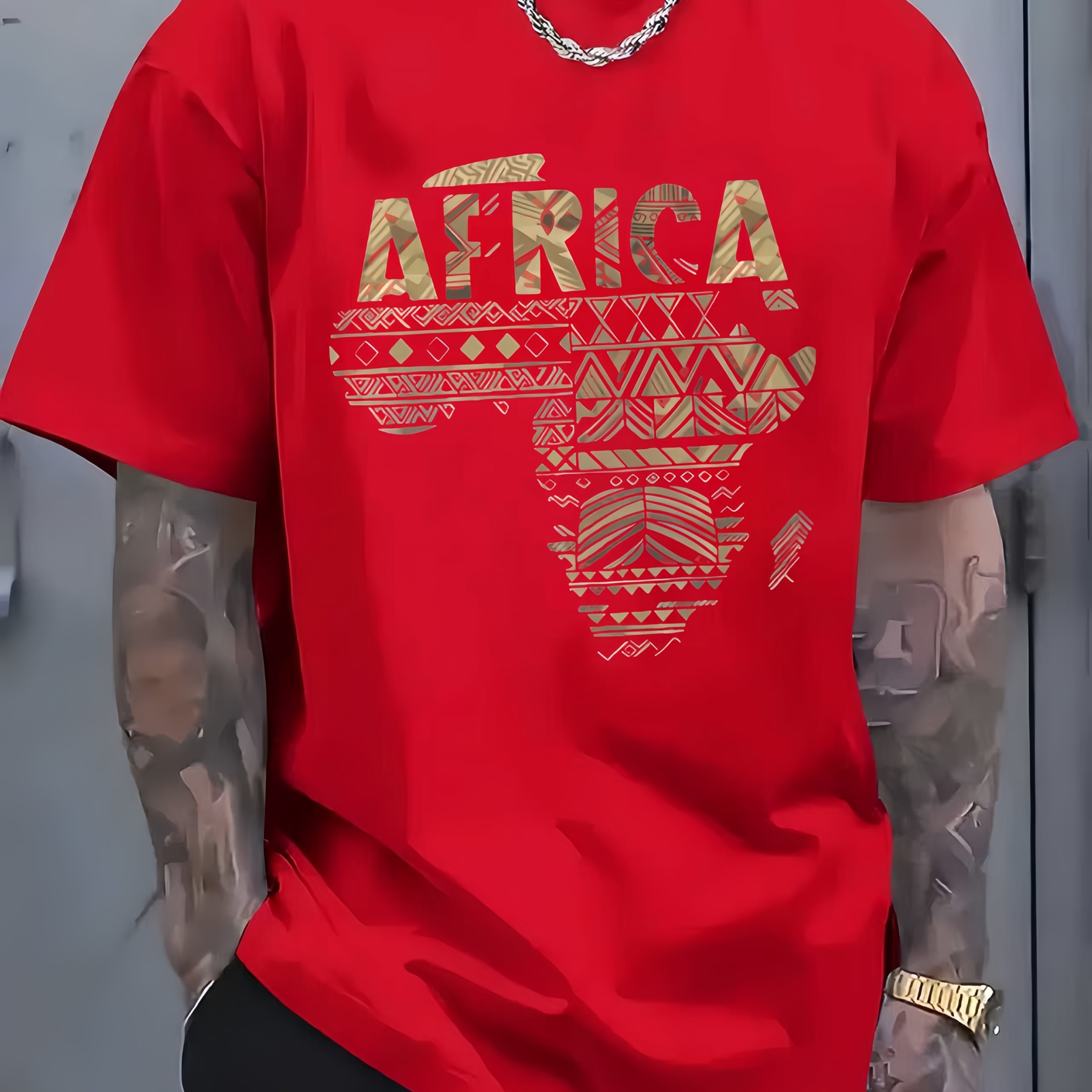 TEMU Men's Casual Fashion Short Sleeve T-shirt | Comfortable Elastic Fabric, 2d Print, Suitable For Sports, Travel, And Everyday Wear - Crew Neck,