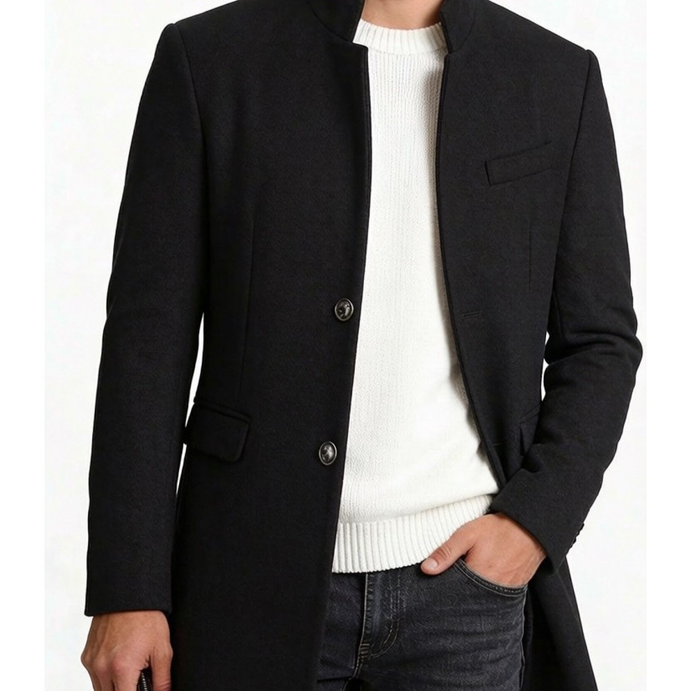 TEMU 2026 American-style Spring/autumn New Arrival: Mature Middle-aged Men's Business Casual Mao Jacket, Small Collar Overcoat, Outdoor Leisure