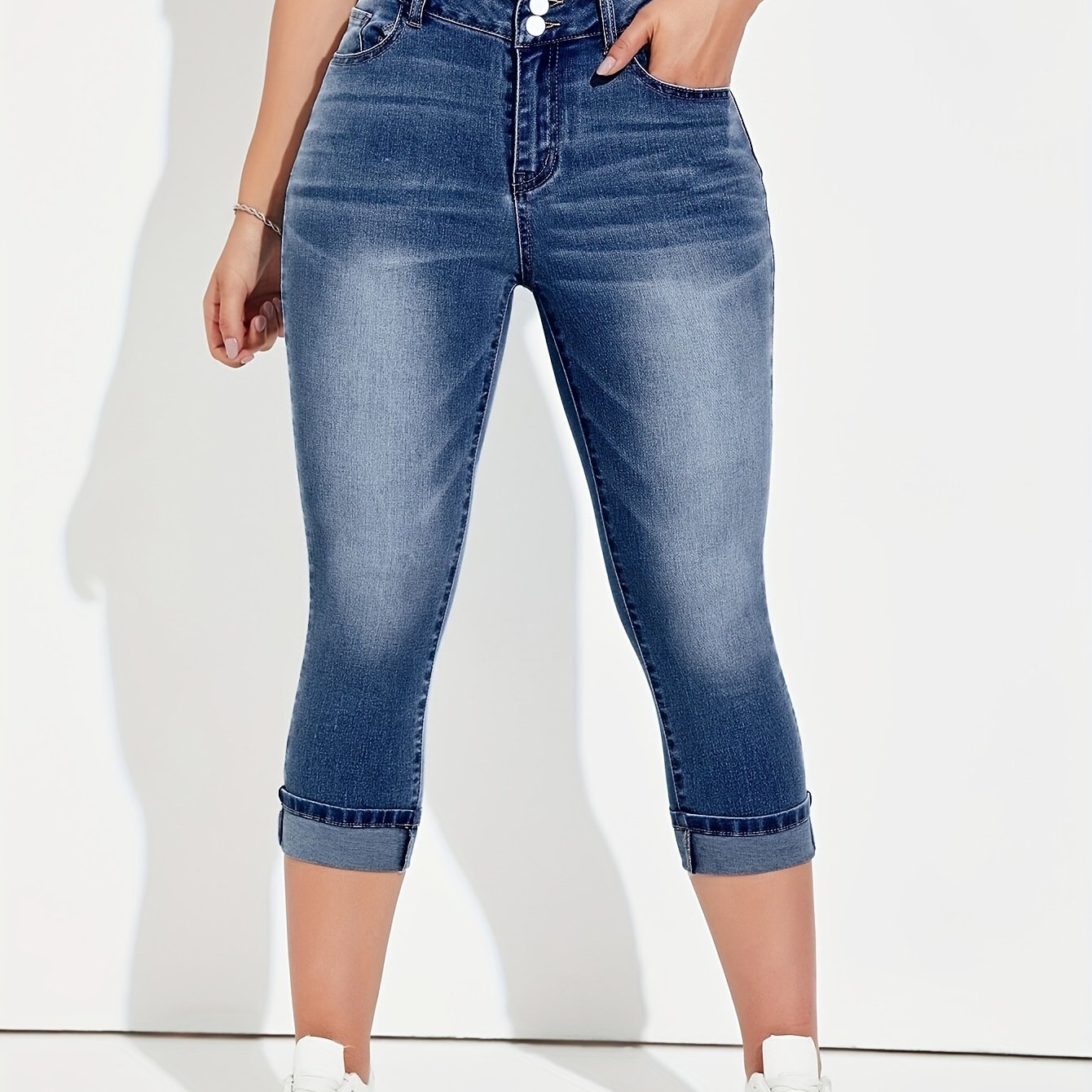 Double-button Skinny Jeans Women's Capri Pants