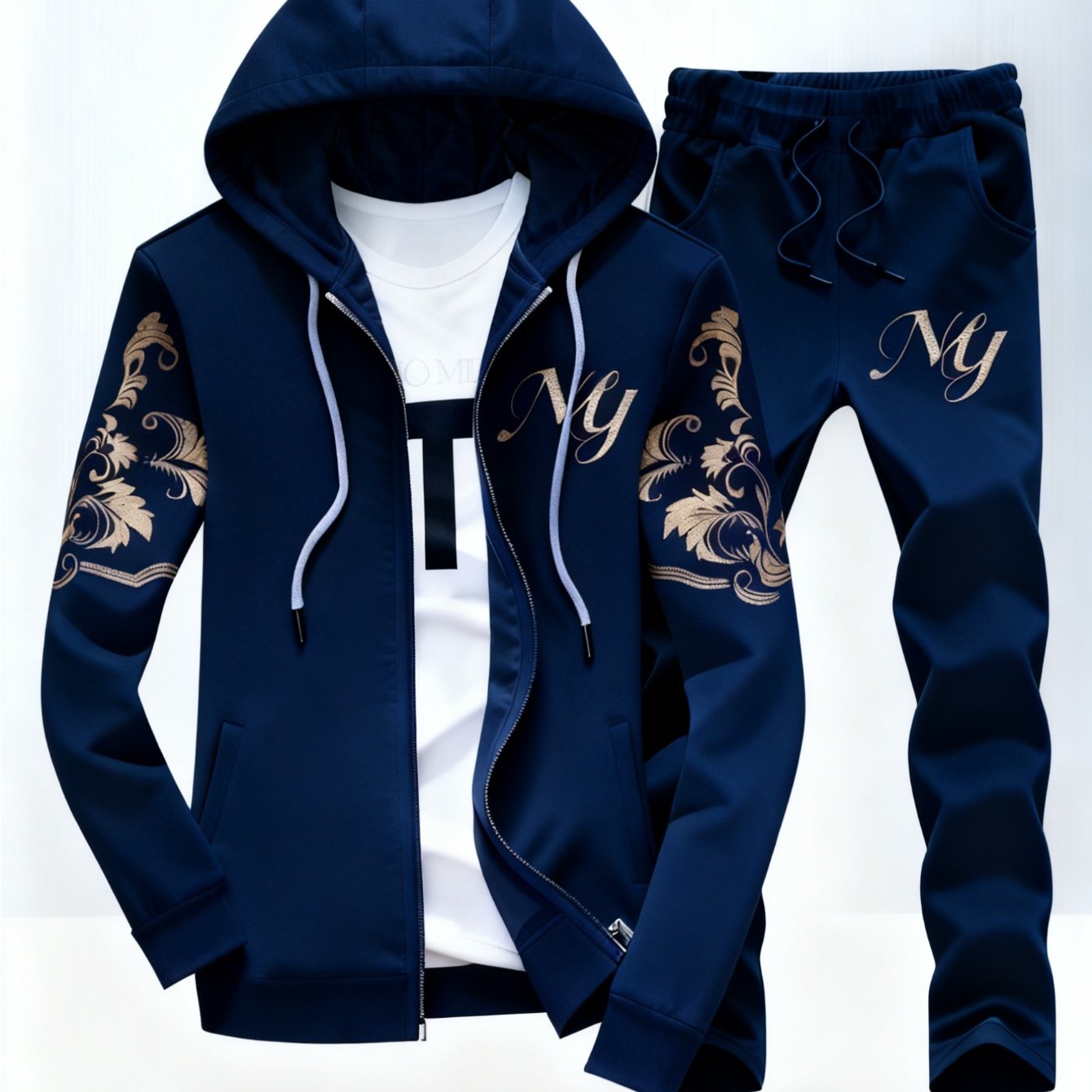 Image of 2pcs Set, New Unisex Casual Sports Zipper Hooded Jacket Long-sleeved Sweater Set, 3d Patterned Casual Sports Long-sleeved Sweater Casual Pants
