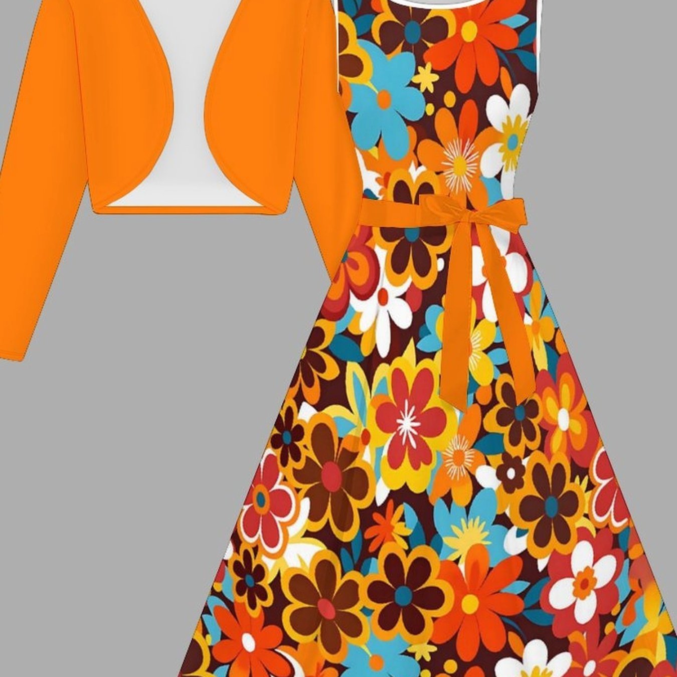 Women's Fashion Dress Set, Floral Print Design, Short Coat + Vest Dress + Belt, Wear, , For Elegant Ladies